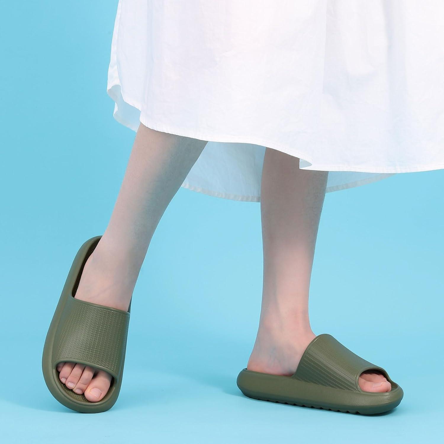 imageComwarm Cloud Slide Sandals for Women Men Ultra Comfort Recovery Pillow Slippers Soft Summer Beach Shoes with Low Arch SupportArmy Green