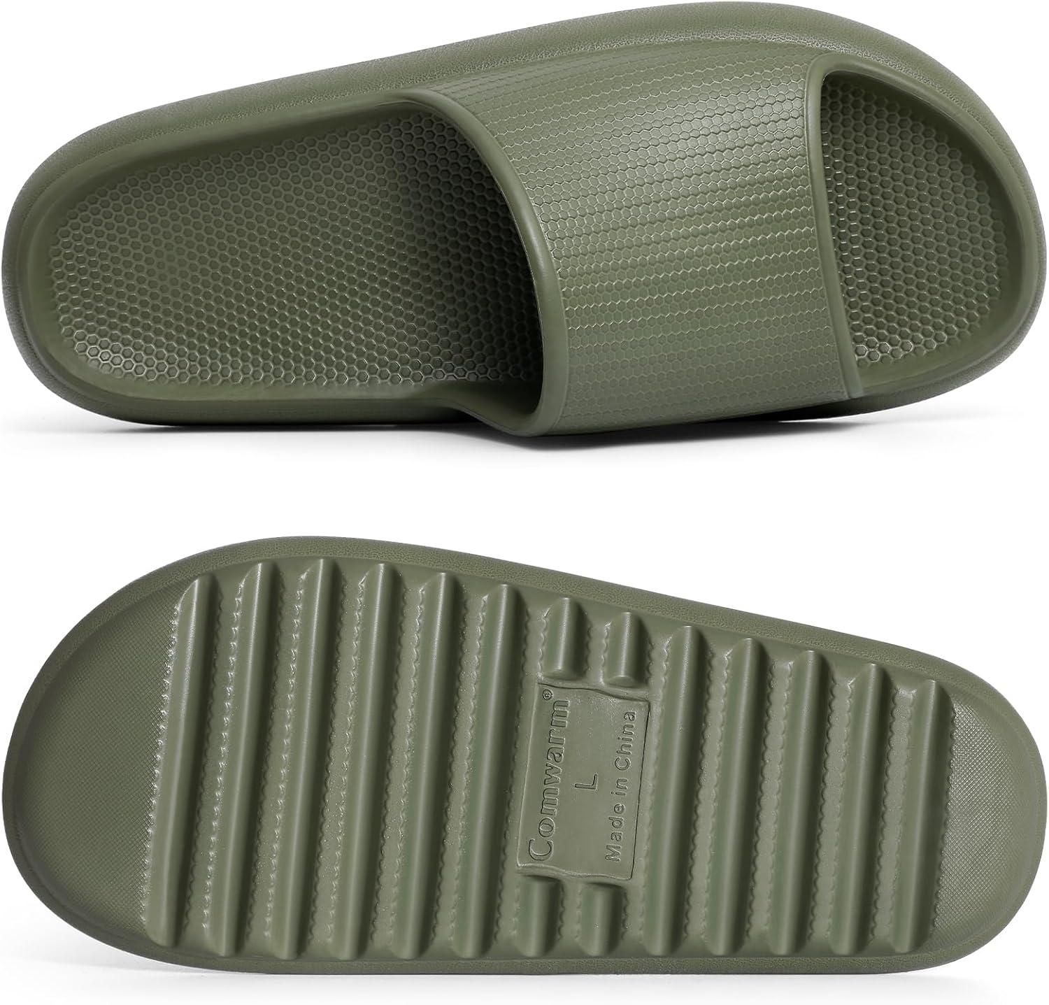 imageComwarm Cloud Slide Sandals for Women Men Ultra Comfort Recovery Pillow Slippers Soft Summer Beach Shoes with Low Arch SupportArmy Green