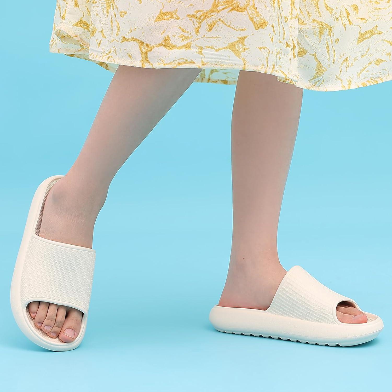 imageComwarm Cloud Slide Sandals for Women Men Ultra Comfort Recovery Pillow Slippers Soft Summer Beach Shoes with Low Arch SupportBeige