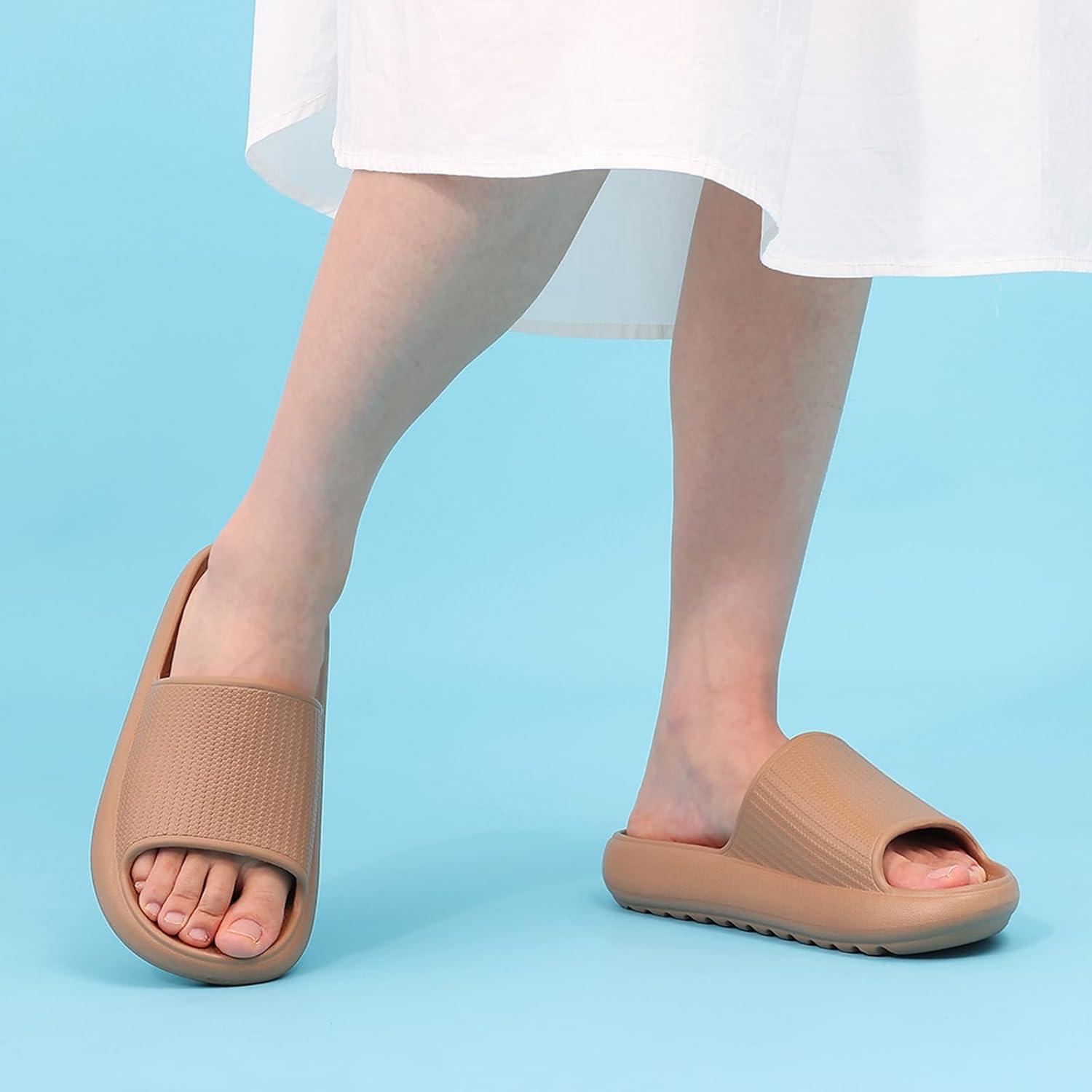 imageComwarm Cloud Slide Sandals for Women Men Ultra Comfort Recovery Pillow Slippers Soft Summer Beach Shoes with Low Arch SupportBrown