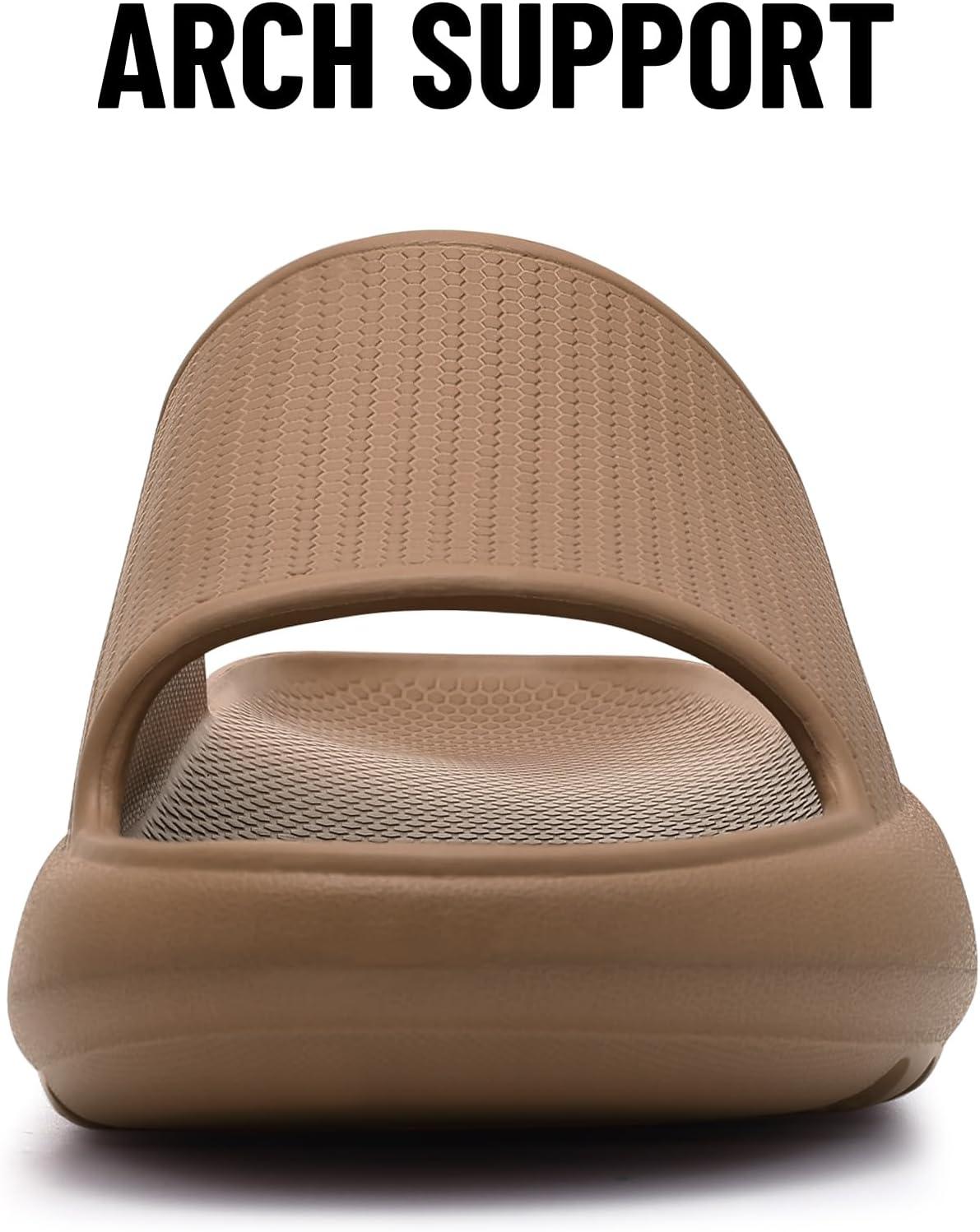 imageComwarm Cloud Slide Sandals for Women Men Ultra Comfort Recovery Pillow Slippers Soft Summer Beach Shoes with Low Arch SupportBrown