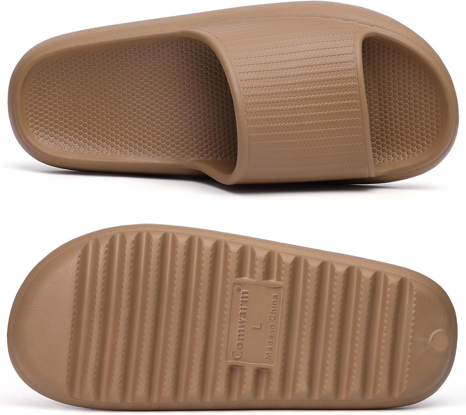imageComwarm Cloud Slide Sandals for Women Men Ultra Comfort Recovery Pillow Slippers Soft Summer Beach Shoes with Low Arch SupportBrown