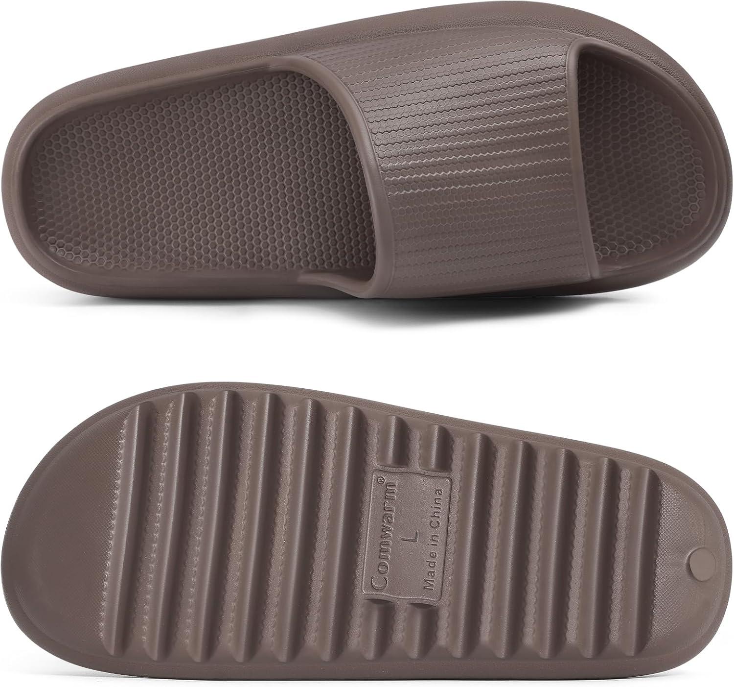 imageComwarm Cloud Slide Sandals for Women Men Ultra Comfort Recovery Pillow Slippers Soft Summer Beach Shoes with Low Arch SupportChocolate