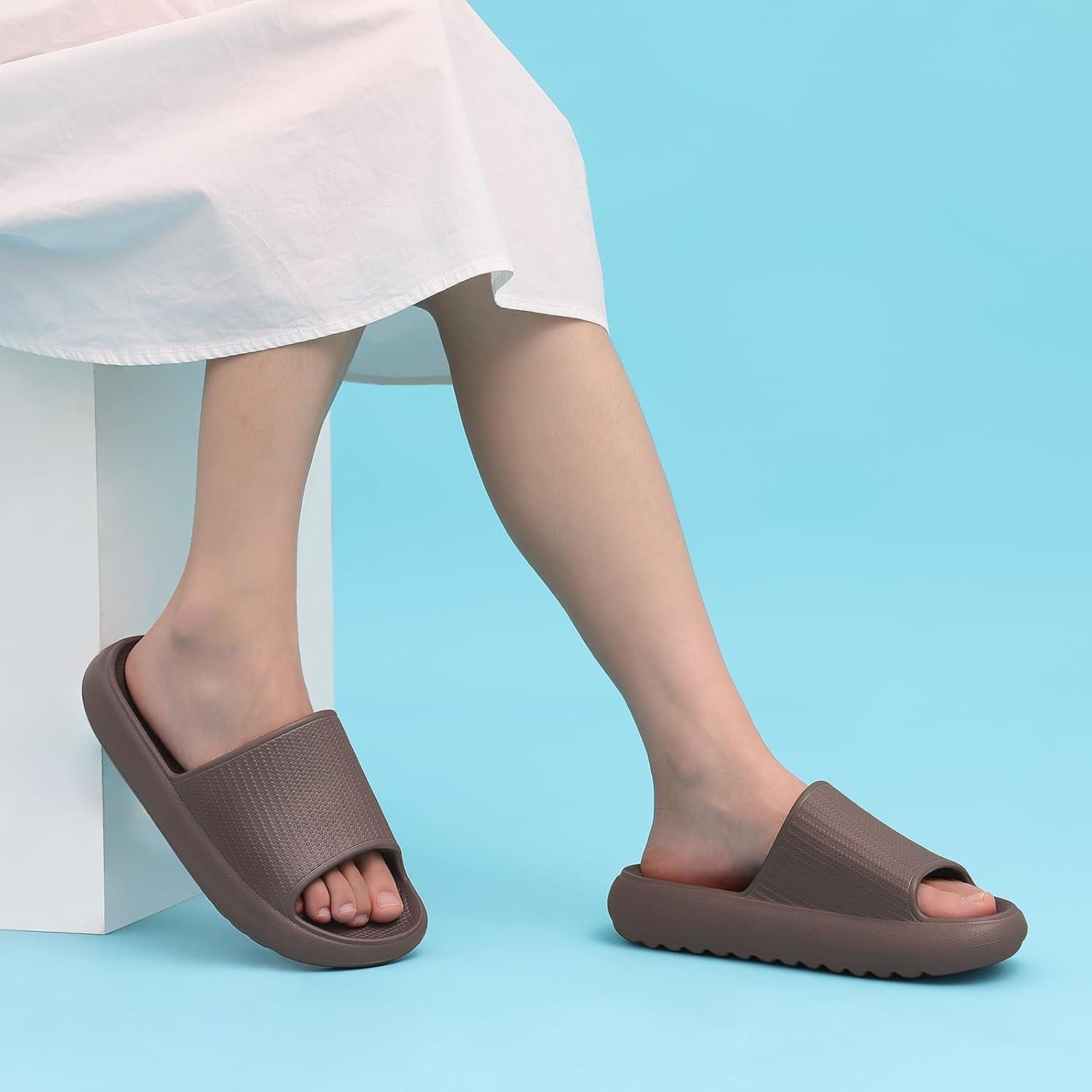 imageComwarm Cloud Slide Sandals for Women Men Ultra Comfort Recovery Pillow Slippers Soft Summer Beach Shoes with Low Arch SupportChocolate