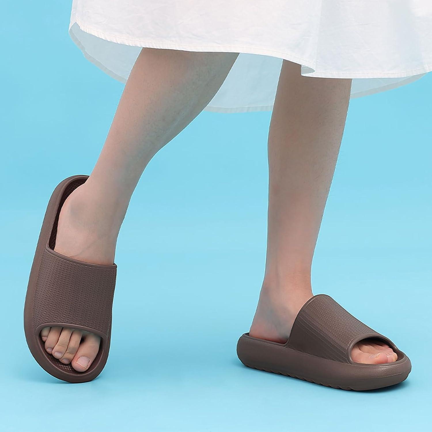 imageComwarm Cloud Slide Sandals for Women Men Ultra Comfort Recovery Pillow Slippers Soft Summer Beach Shoes with Low Arch SupportChocolate