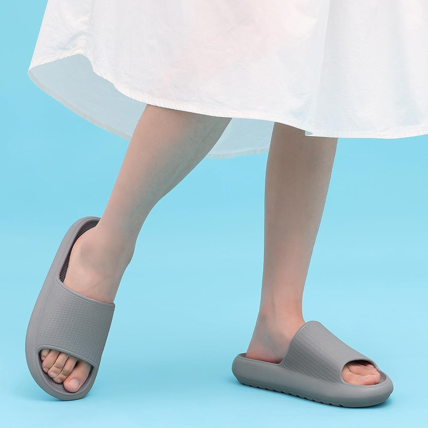 imageComwarm Cloud Slide Sandals for Women Men Ultra Comfort Recovery Pillow Slippers Soft Summer Beach Shoes with Low Arch SupportGrey