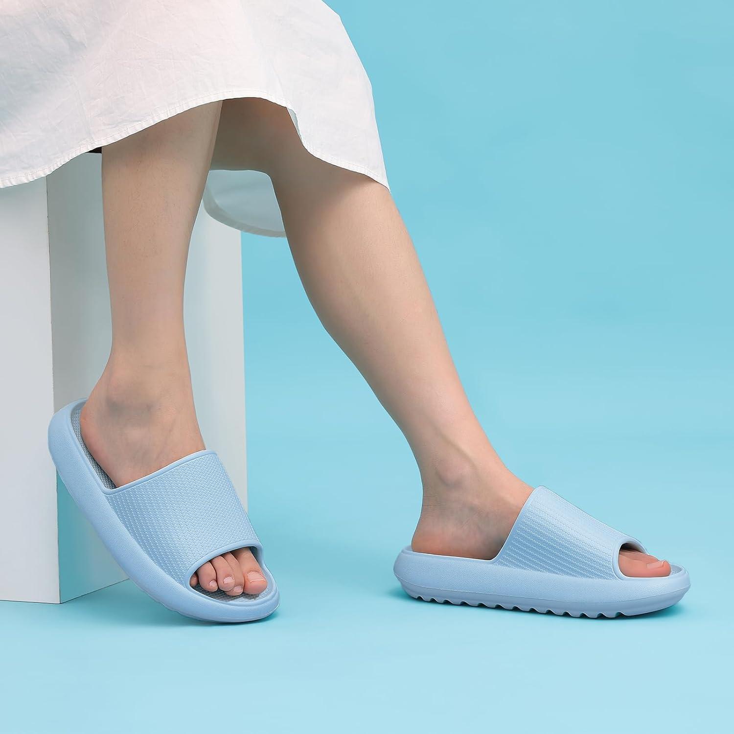 imageComwarm Cloud Slide Sandals for Women Men Ultra Comfort Recovery Pillow Slippers Soft Summer Beach Shoes with Low Arch SupportLight Blue