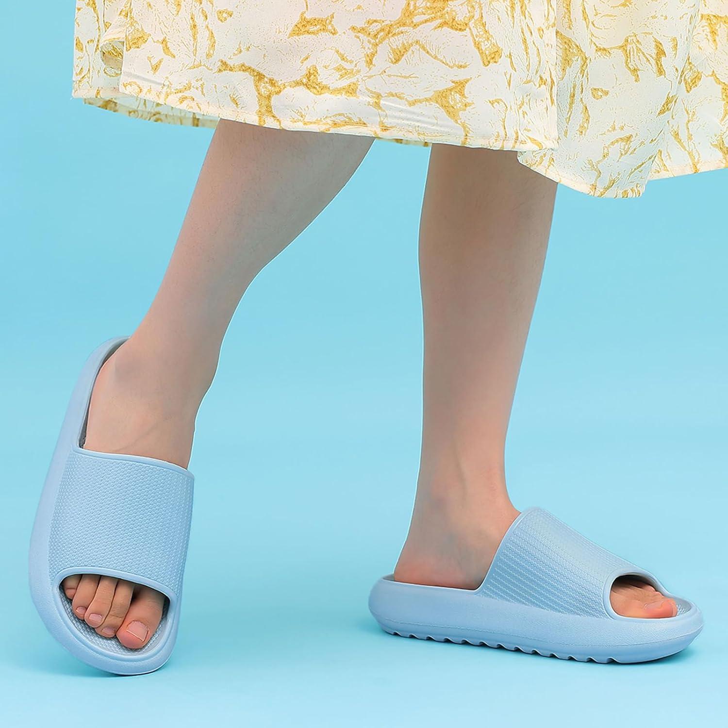 imageComwarm Cloud Slide Sandals for Women Men Ultra Comfort Recovery Pillow Slippers Soft Summer Beach Shoes with Low Arch SupportLight Blue
