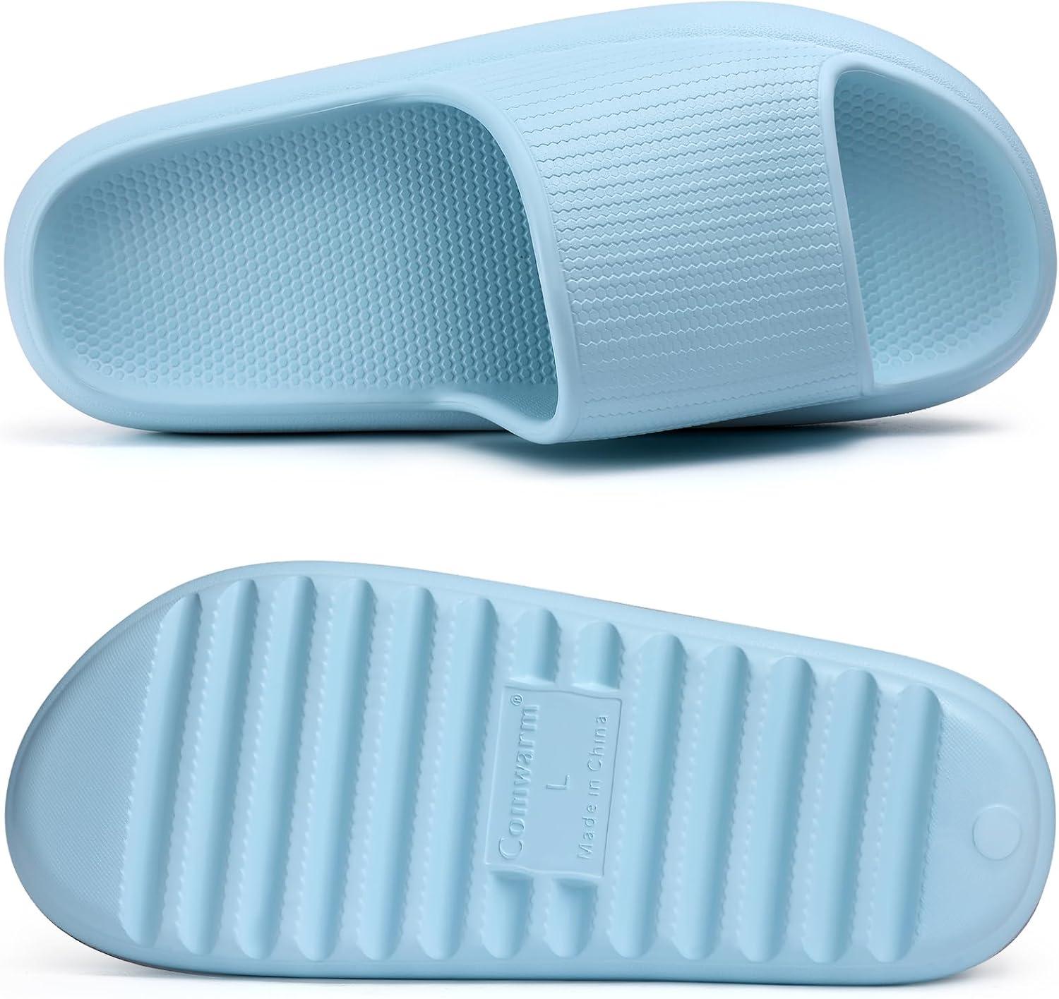imageComwarm Cloud Slide Sandals for Women Men Ultra Comfort Recovery Pillow Slippers Soft Summer Beach Shoes with Low Arch SupportLight Blue