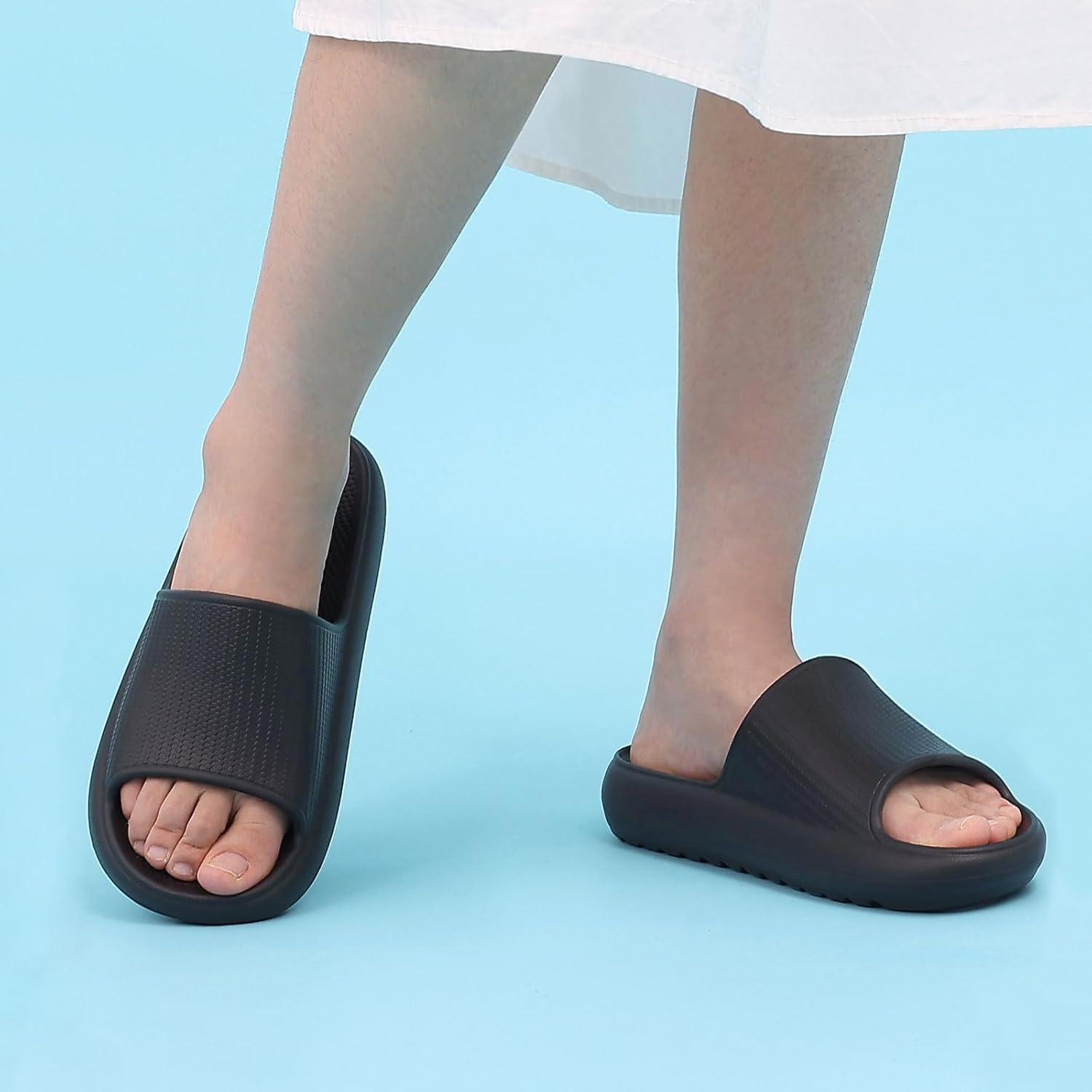imageComwarm Cloud Slide Sandals for Women Men Ultra Comfort Recovery Pillow Slippers Soft Summer Beach Shoes with Low Arch SupportMatte Black