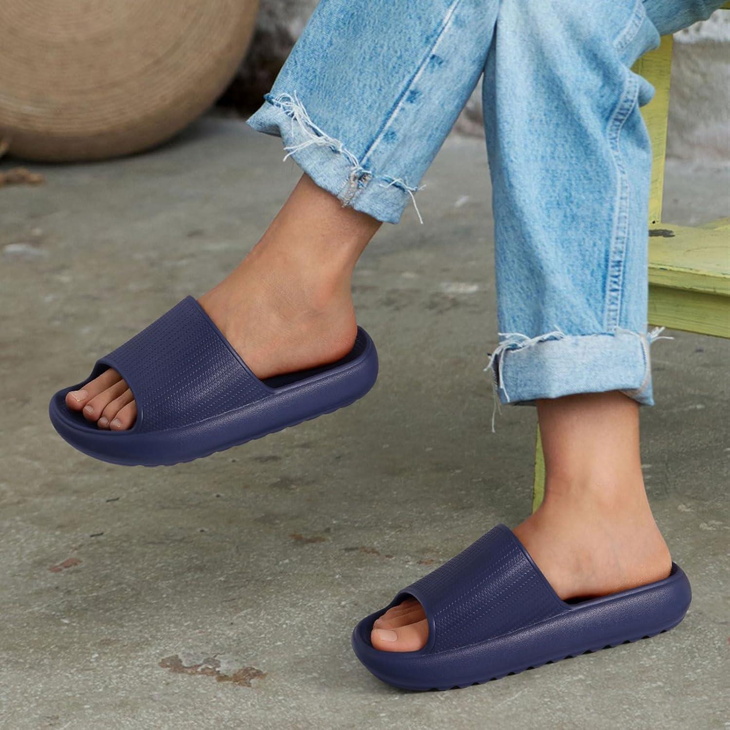 imageComwarm Cloud Slide Sandals for Women Men Ultra Comfort Recovery Pillow Slippers Soft Summer Beach Shoes with Low Arch SupportNavy