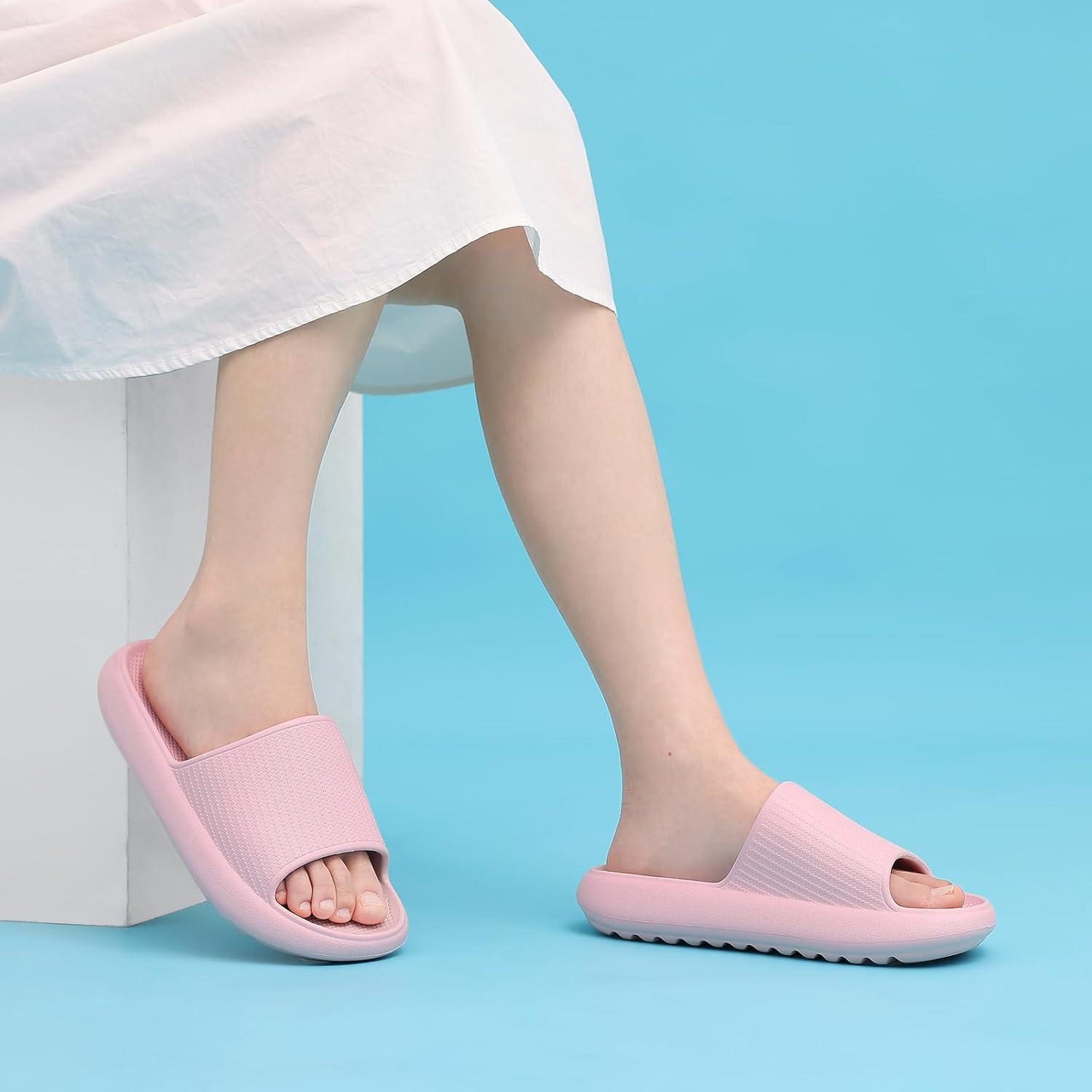 imageComwarm Cloud Slide Sandals for Women Men Ultra Comfort Recovery Pillow Slippers Soft Summer Beach Shoes with Low Arch SupportPink