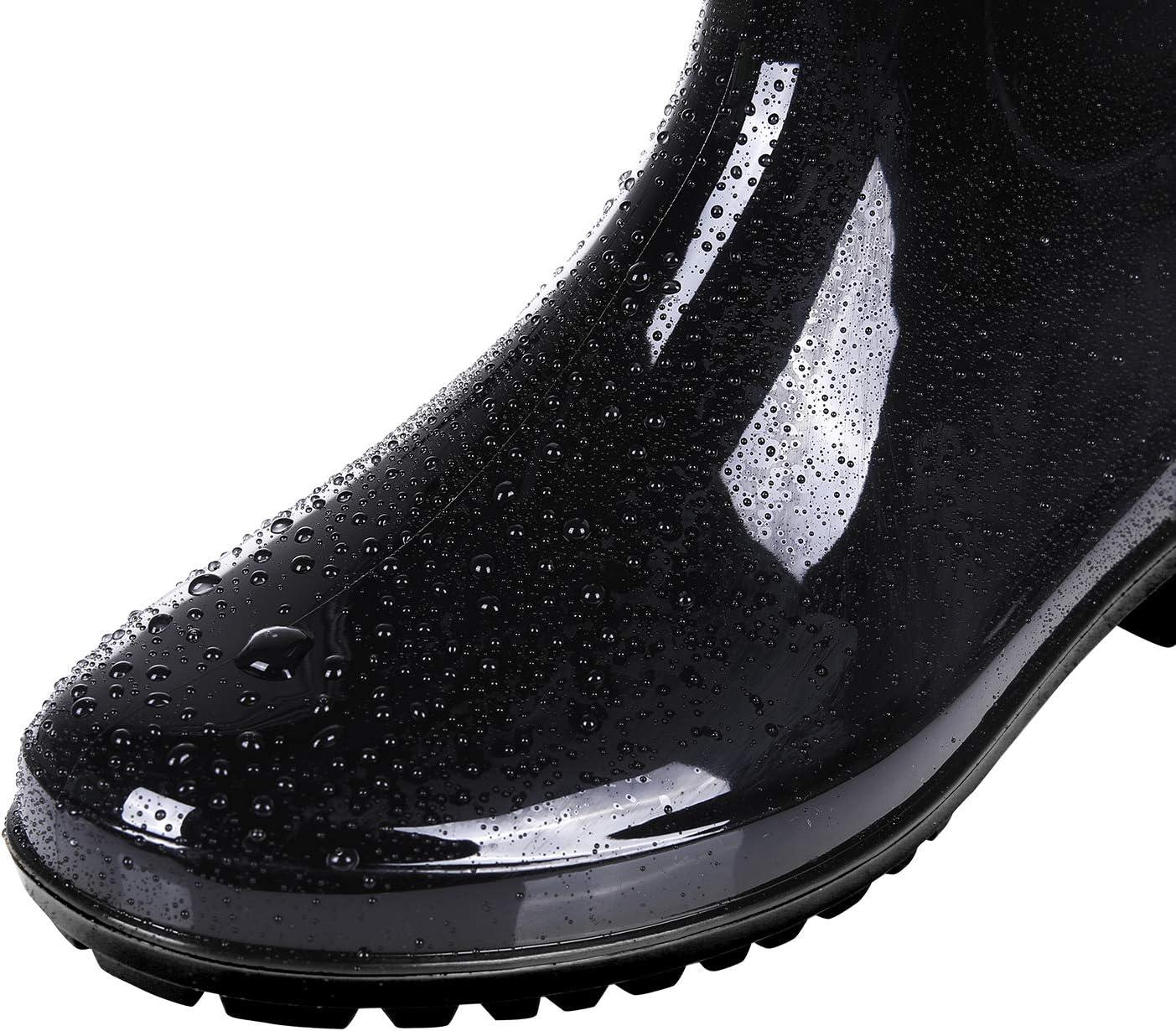 imageComwarm Mens Midcalf Rain Boots Waterproof AntiSlip Black PVC Adult Outdoor Work Rubber BootsBlack