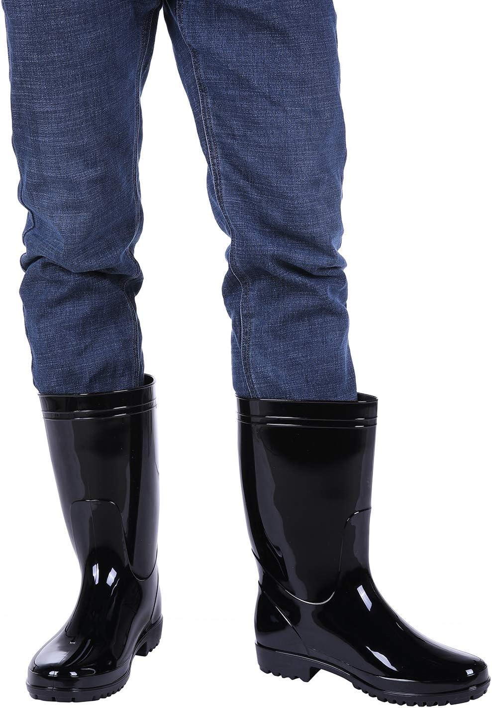 imageComwarm Mens Midcalf Rain Boots Waterproof AntiSlip Black PVC Adult Outdoor Work Rubber BootsBlack