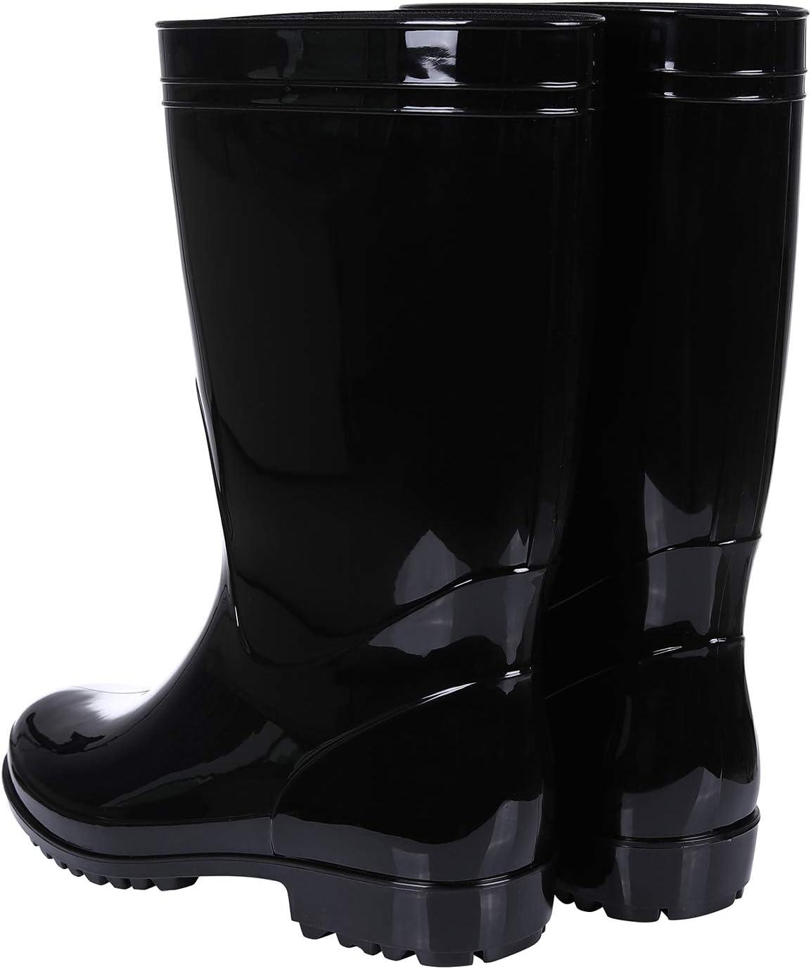 imageComwarm Mens Midcalf Rain Boots Waterproof AntiSlip Black PVC Adult Outdoor Work Rubber BootsBlack