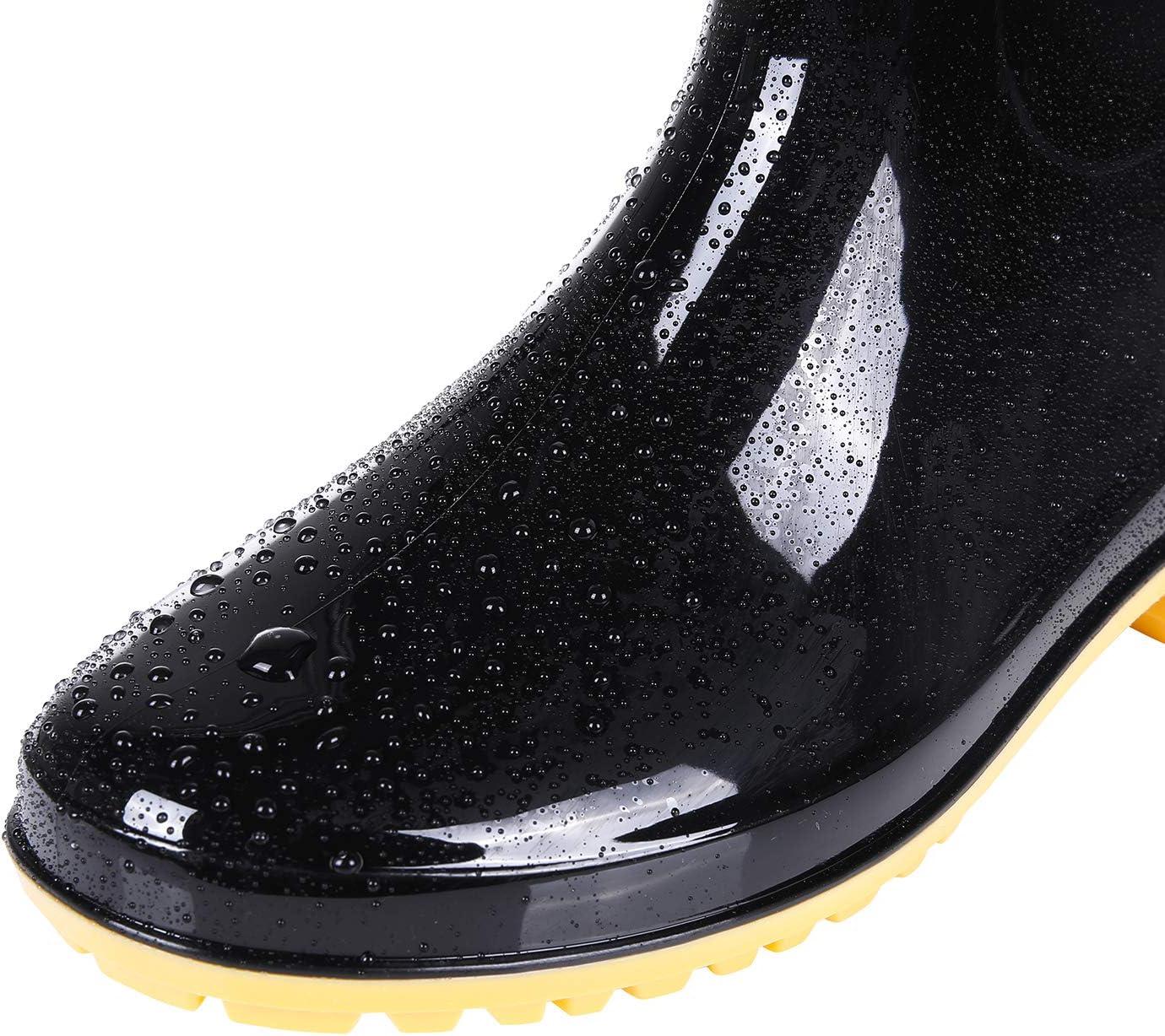 imageComwarm Mens Midcalf Rain Boots Waterproof AntiSlip Black PVC Adult Outdoor Work Rubber BootsBlack With Yellow Bottom