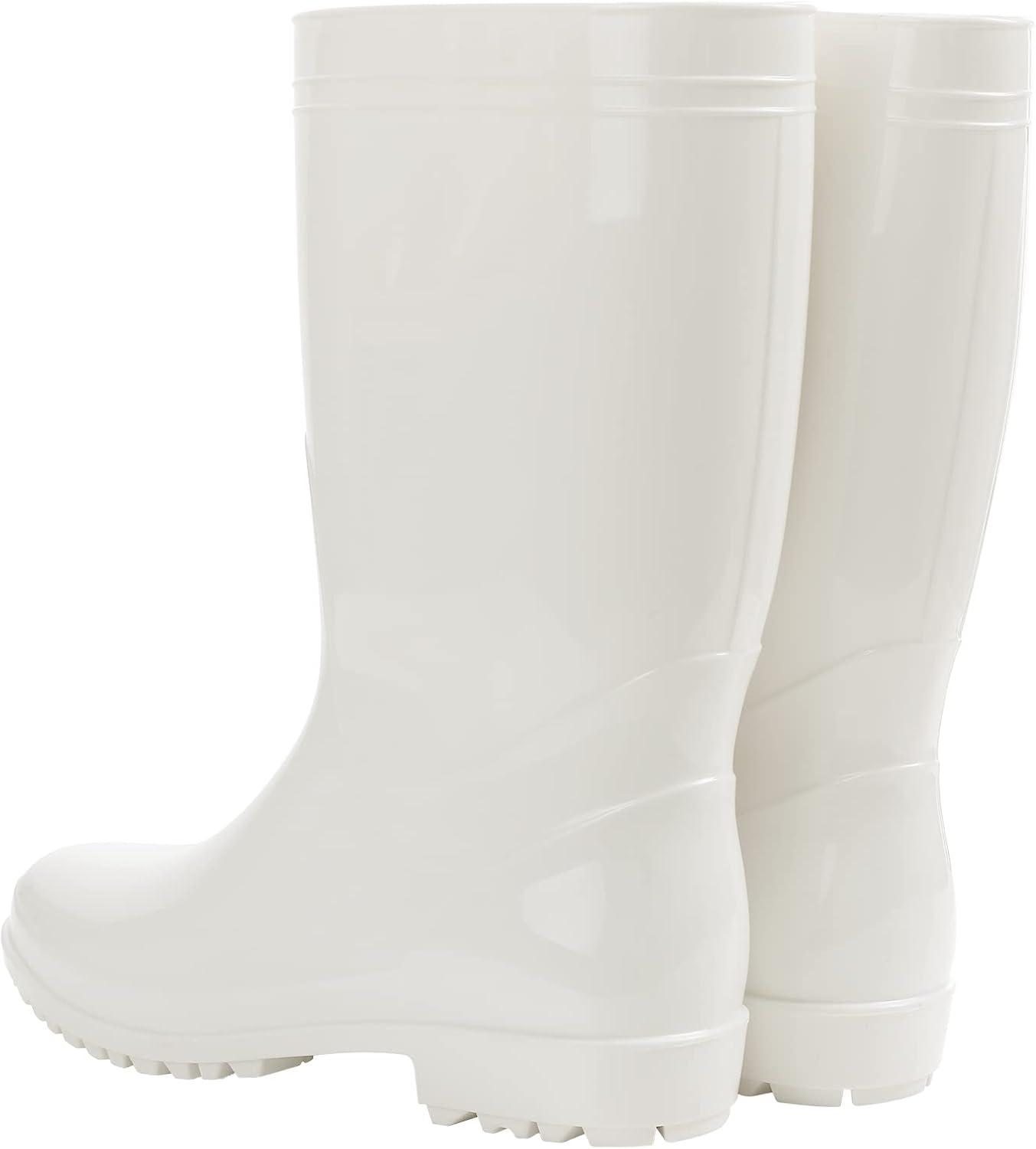 imageComwarm Mens Midcalf Rain Boots Waterproof AntiSlip Black PVC Adult Outdoor Work Rubber BootsWhite