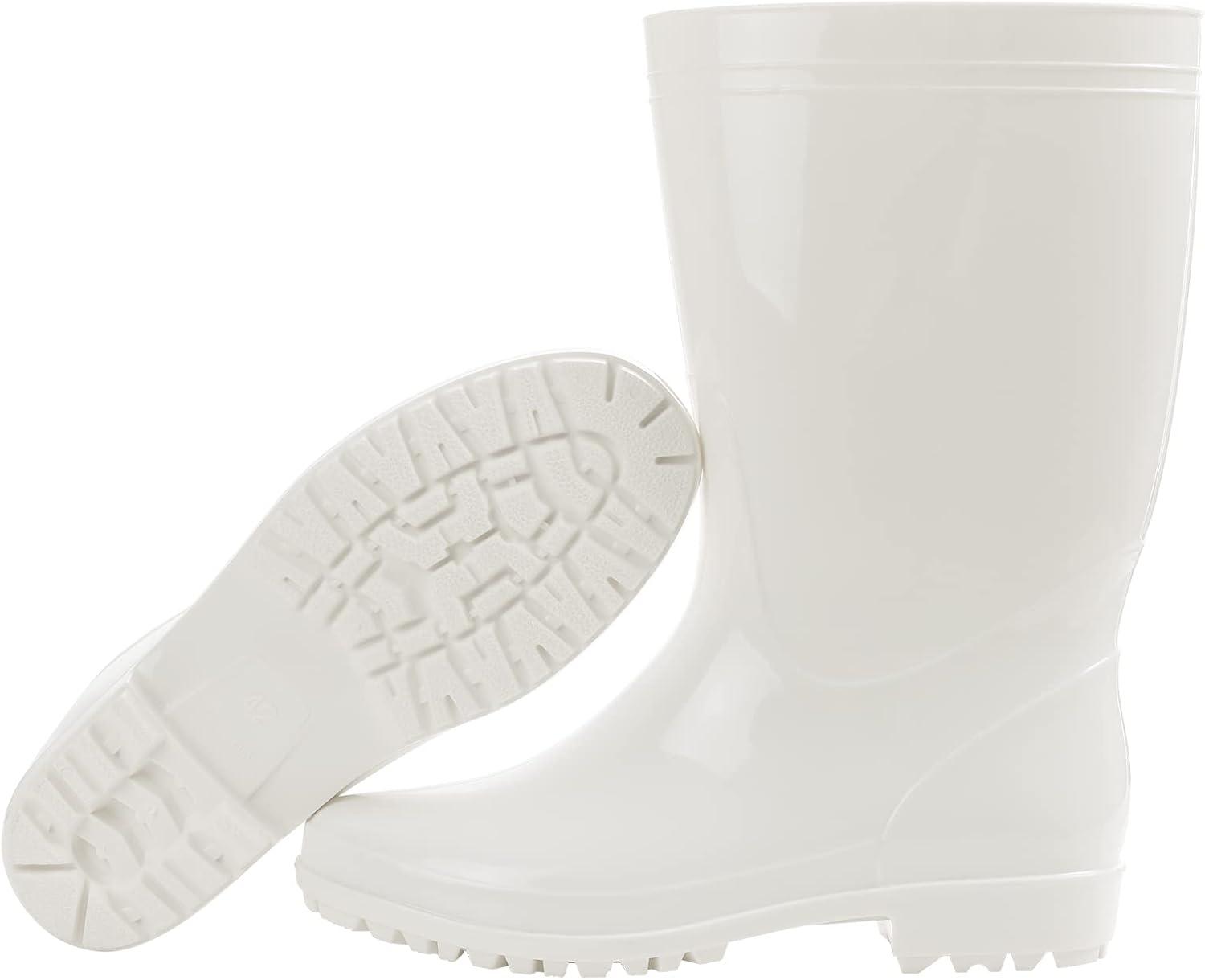imageComwarm Mens Midcalf Rain Boots Waterproof AntiSlip Black PVC Adult Outdoor Work Rubber BootsWhite