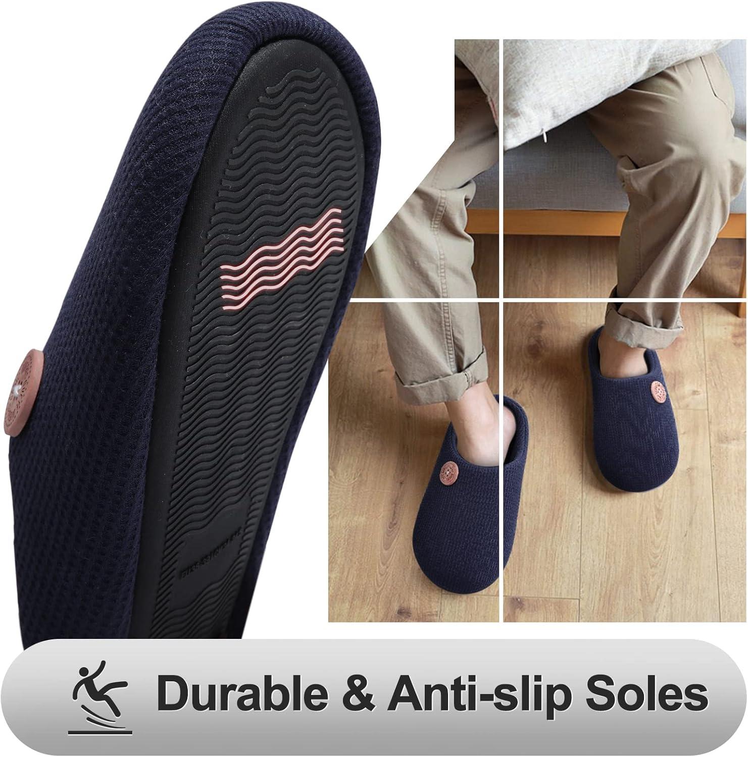 imageComwarm Unisex Memory Foam Slippers for Indoor SlipOn Bedroom Shoes Cozy AntiSlip Waffle House Slippers for Women Men