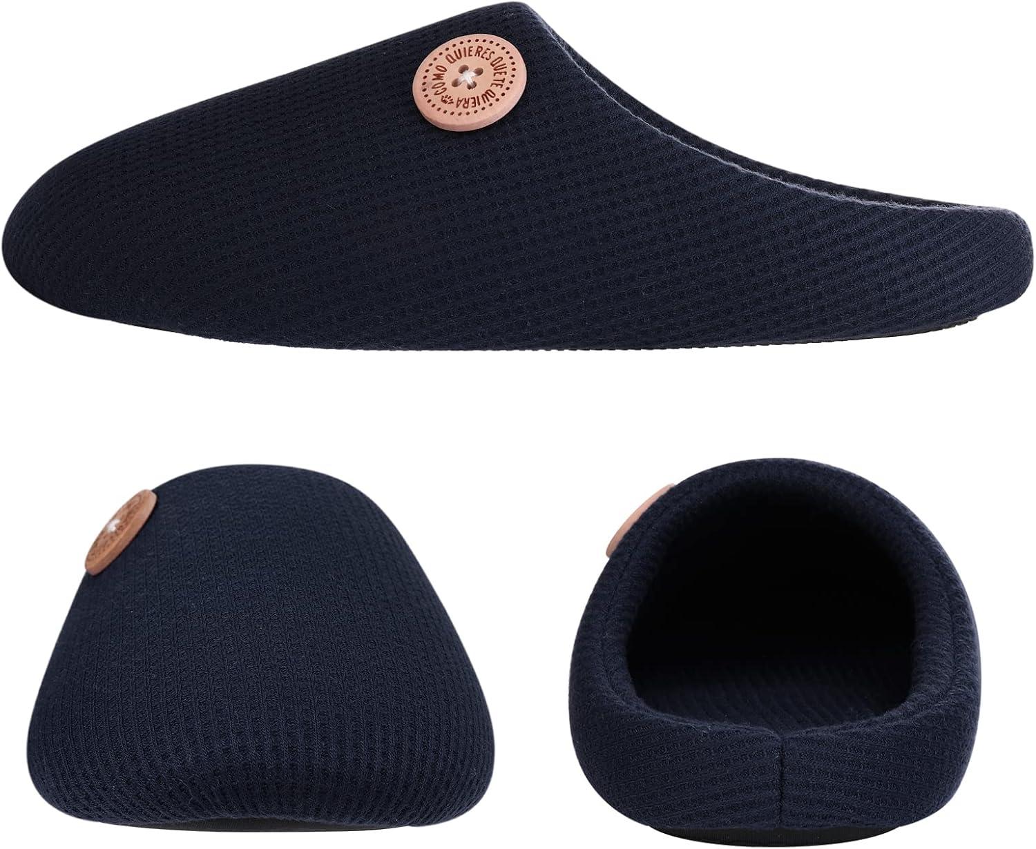 imageComwarm Unisex Memory Foam Slippers for Indoor SlipOn Bedroom Shoes Cozy AntiSlip Waffle House Slippers for Women Men
