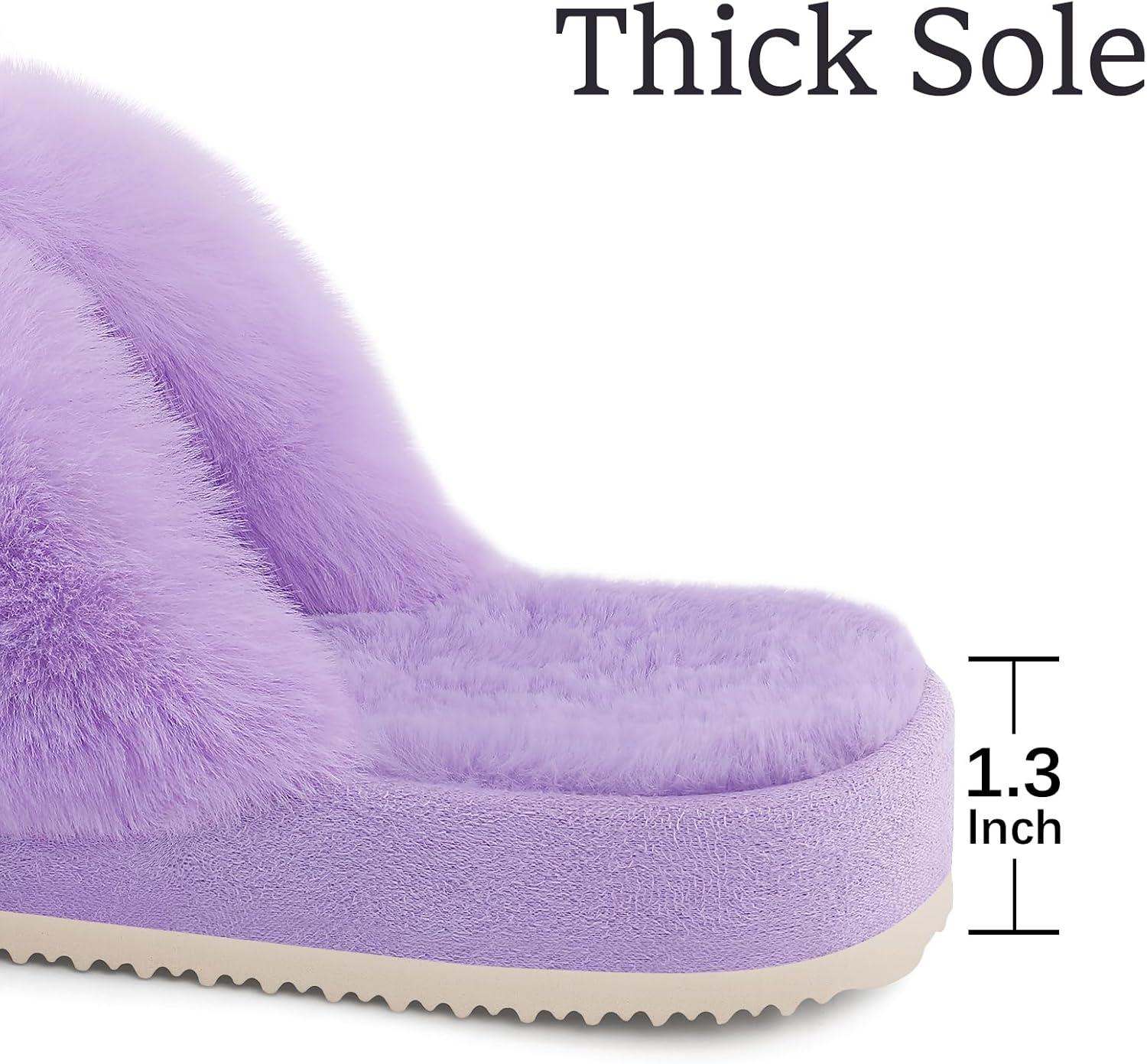 imageComwarm Womens Cross Band Fuzzy Slippers Fluffy Open Toe House Slippers Cozy Plush Bedroom Shoes Indoor OutdoorPurple