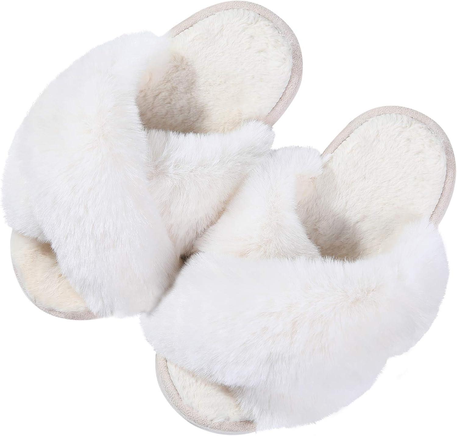 imageGirls Soft Plush Lightweight House Slippers Non Slip Cross Band Slip on Open Toe Cozy Indoor Outdoor SlippersCream