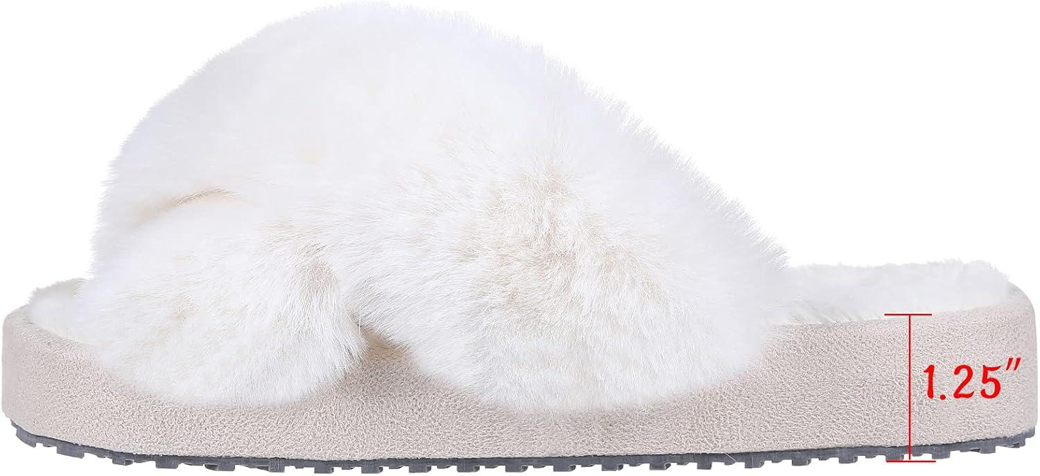 imageGirls Soft Plush Lightweight House Slippers Non Slip Cross Band Slip on Open Toe Cozy Indoor Outdoor SlippersCream