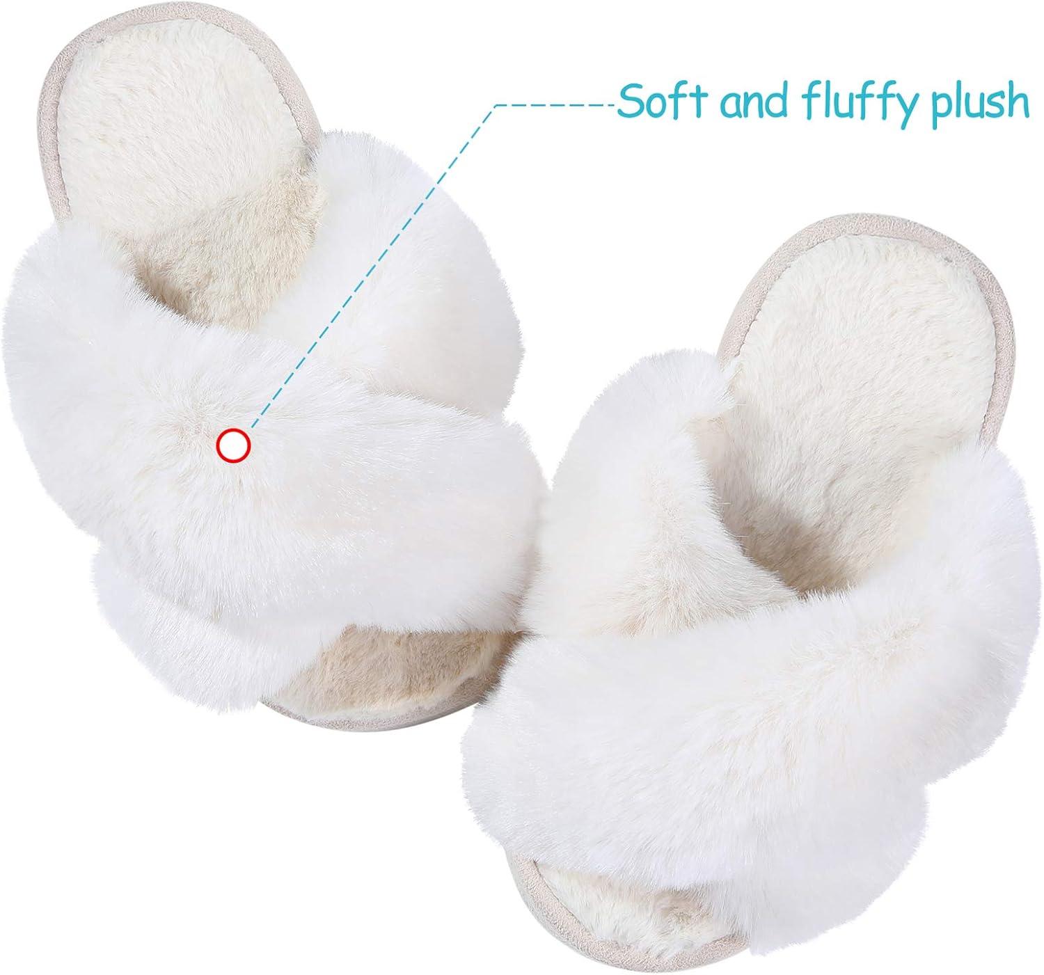 imageGirls Soft Plush Lightweight House Slippers Non Slip Cross Band Slip on Open Toe Cozy Indoor Outdoor SlippersCream