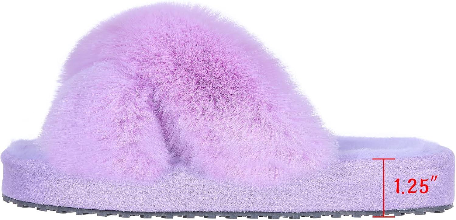 imageGirls Soft Plush Lightweight House Slippers Non Slip Cross Band Slip on Open Toe Cozy Indoor Outdoor SlippersPurple