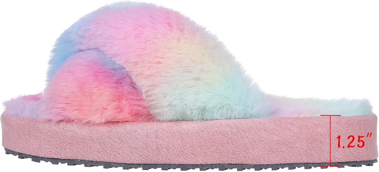imageGirls Soft Plush Lightweight House Slippers Non Slip Cross Band Slip on Open Toe Cozy Indoor Outdoor SlippersTiedye Pink