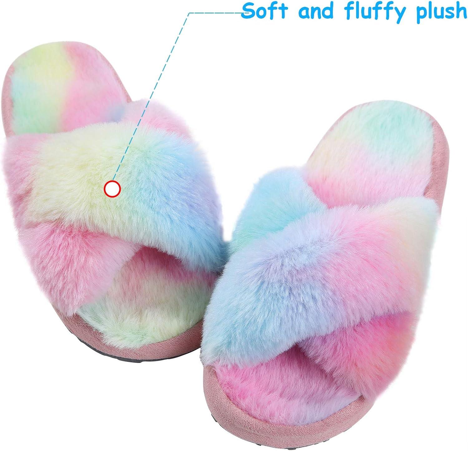 imageGirls Soft Plush Lightweight House Slippers Non Slip Cross Band Slip on Open Toe Cozy Indoor Outdoor SlippersTiedye Pink
