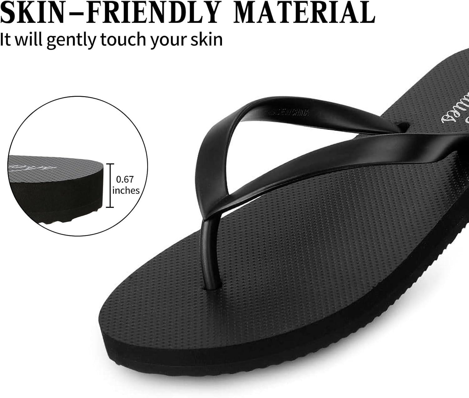 imageSlim Flip Flops for Women Beach Rubber Shower Shoes Basic Thong SandalsBlack
