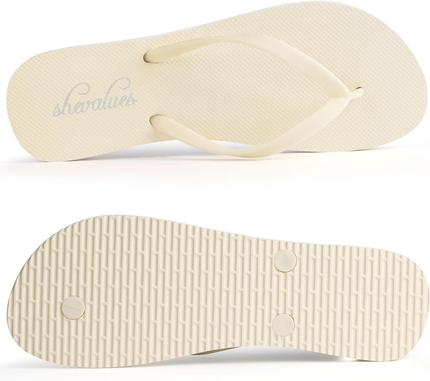 imageSlim Flip Flops for Women Beach Rubber Shower Shoes Basic Thong SandalsCream White