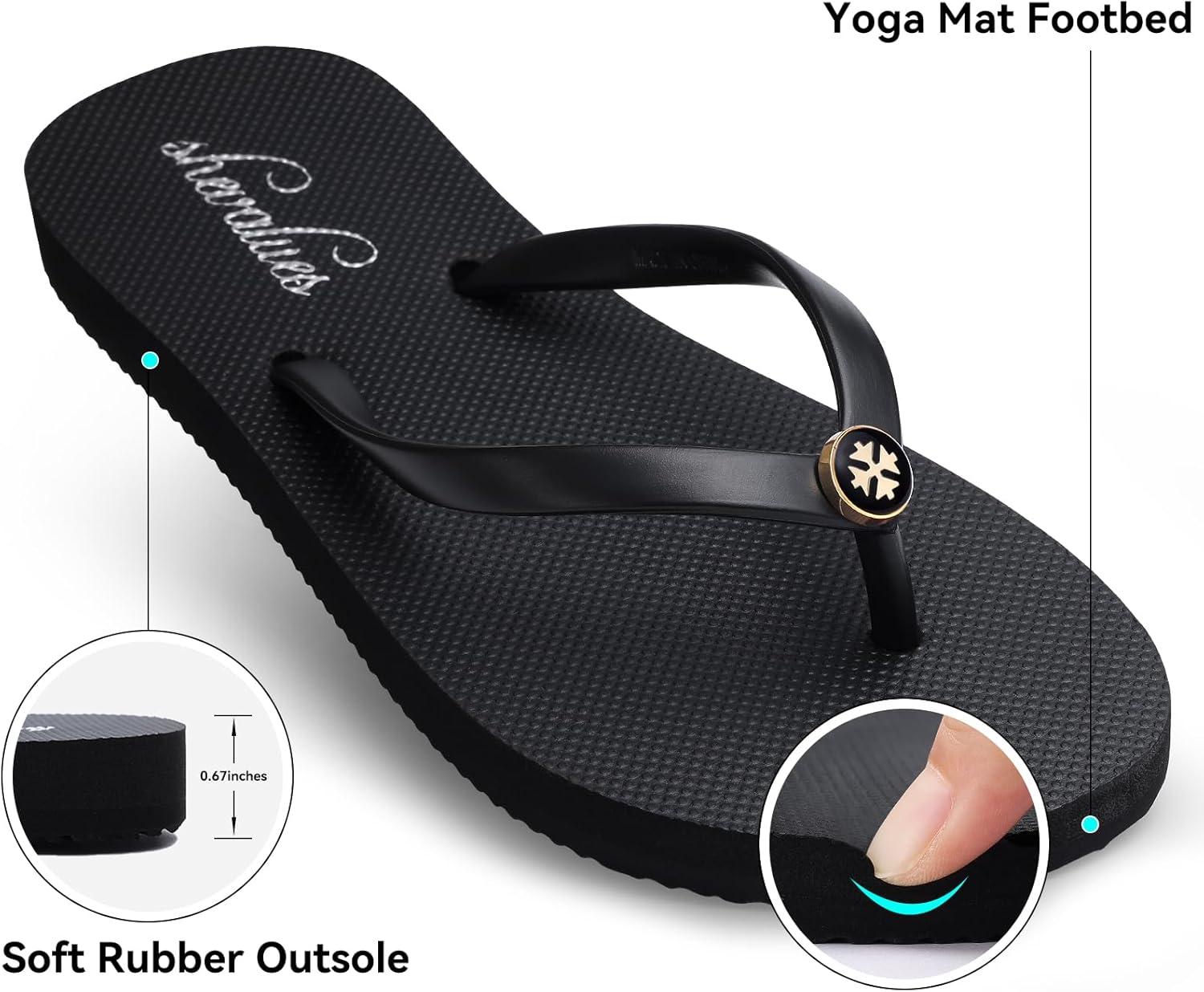 imageSlim Flip Flops for Women Beach Rubber Shower Shoes Basic Thong SandalsDesigner Black