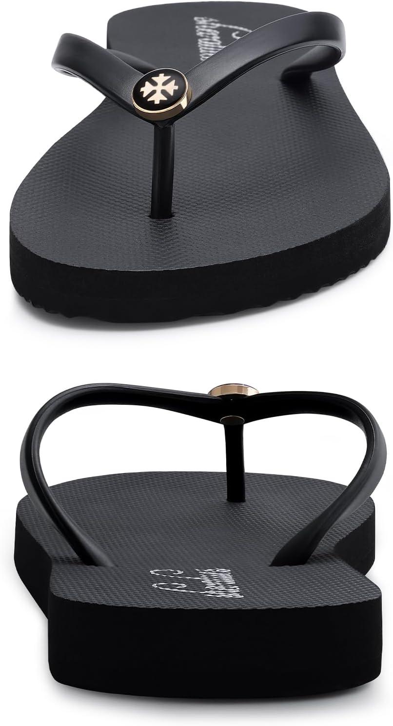 imageSlim Flip Flops for Women Beach Rubber Shower Shoes Basic Thong SandalsDesigner Black
