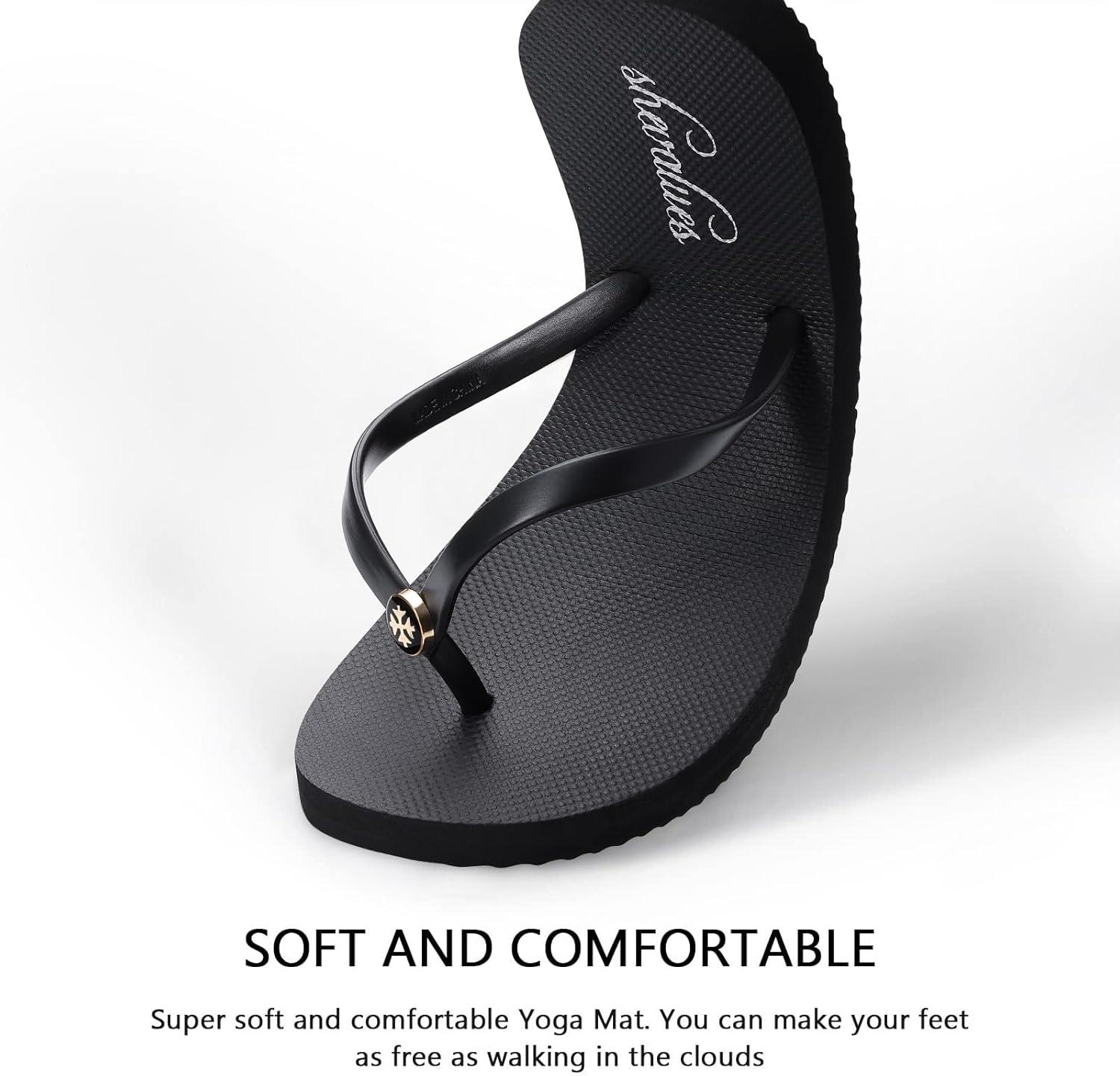 imageSlim Flip Flops for Women Beach Rubber Shower Shoes Basic Thong SandalsDesigner Black