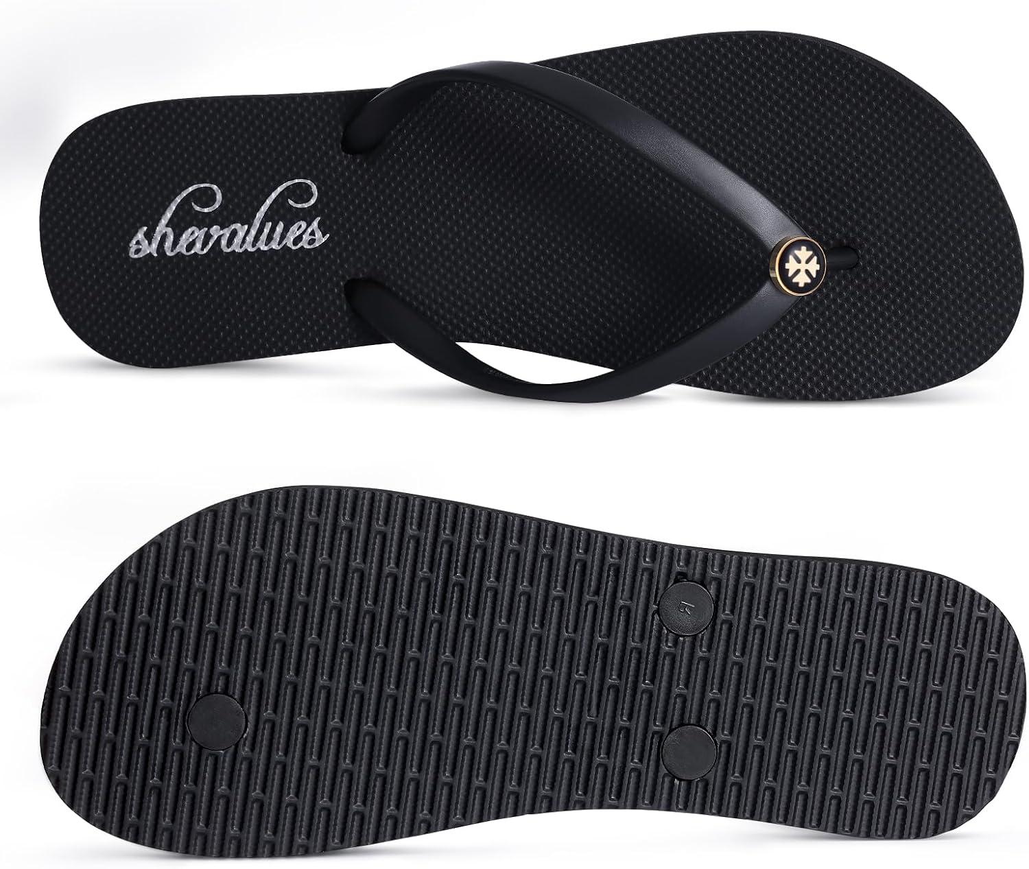 imageSlim Flip Flops for Women Beach Rubber Shower Shoes Basic Thong SandalsDesigner Black