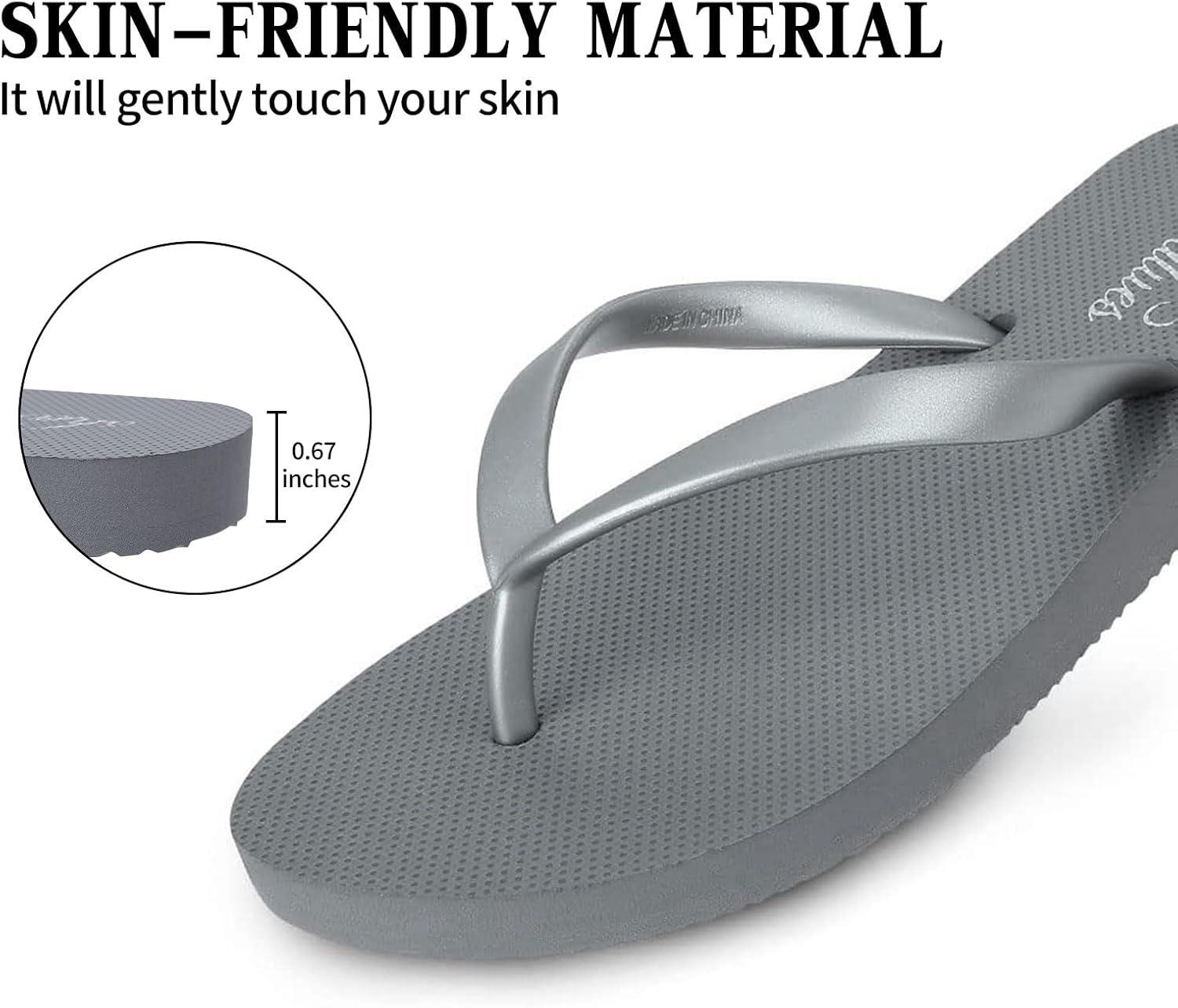 imageSlim Flip Flops for Women Beach Rubber Shower Shoes Basic Thong SandalsGrey