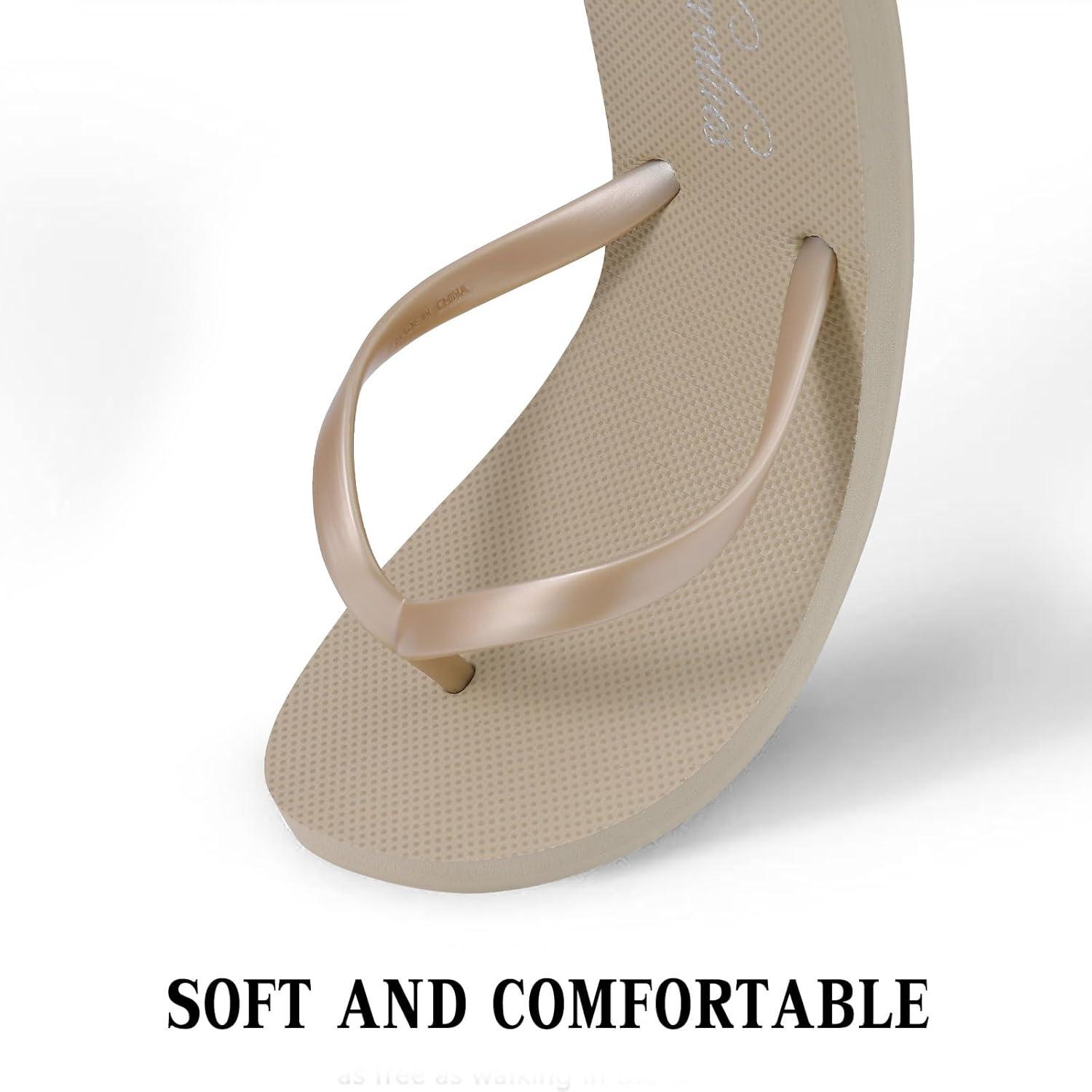 imageSlim Flip Flops for Women Beach Rubber Shower Shoes Basic Thong SandalsLight Gold