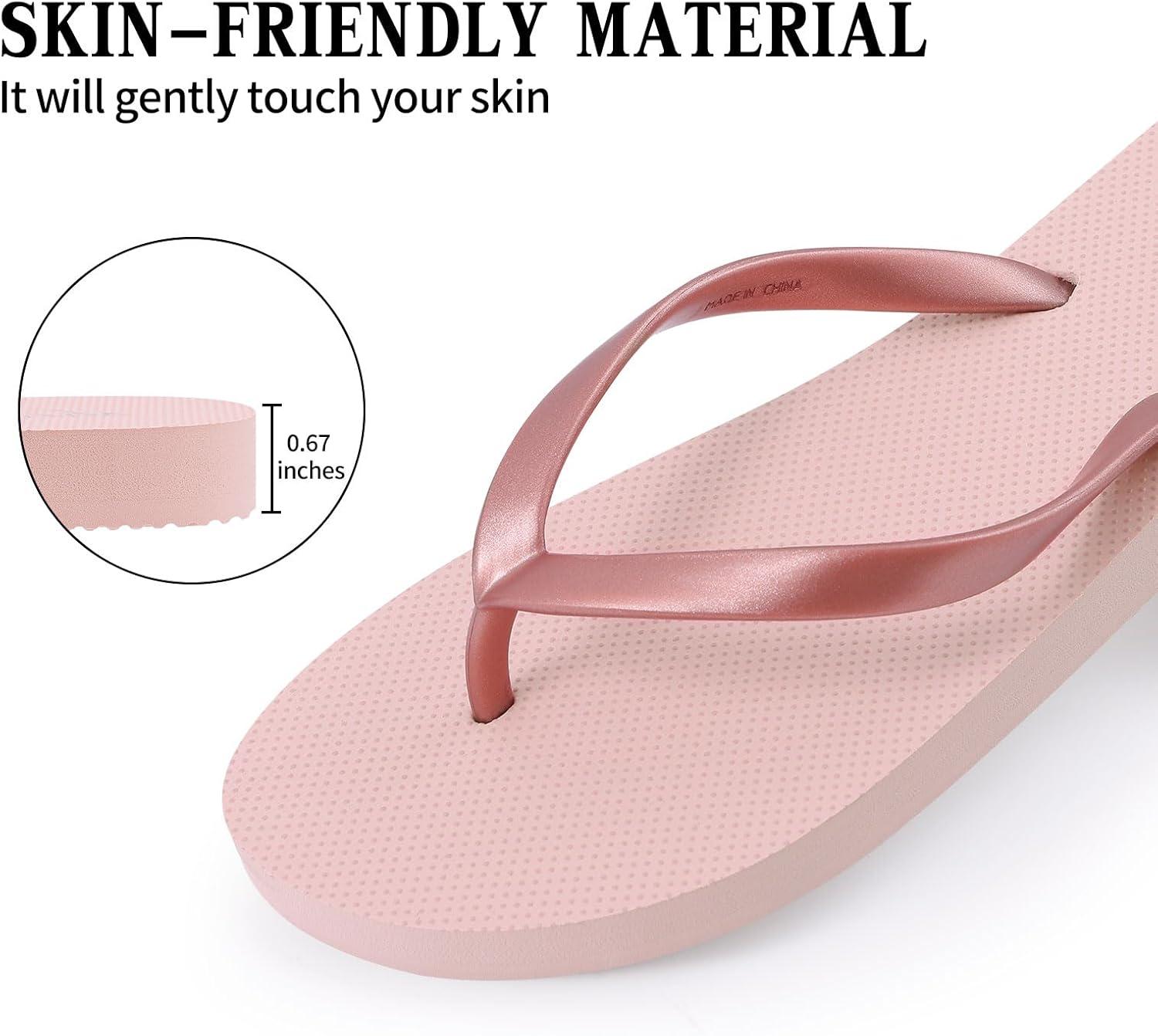 imageSlim Flip Flops for Women Beach Rubber Shower Shoes Basic Thong SandalsPink