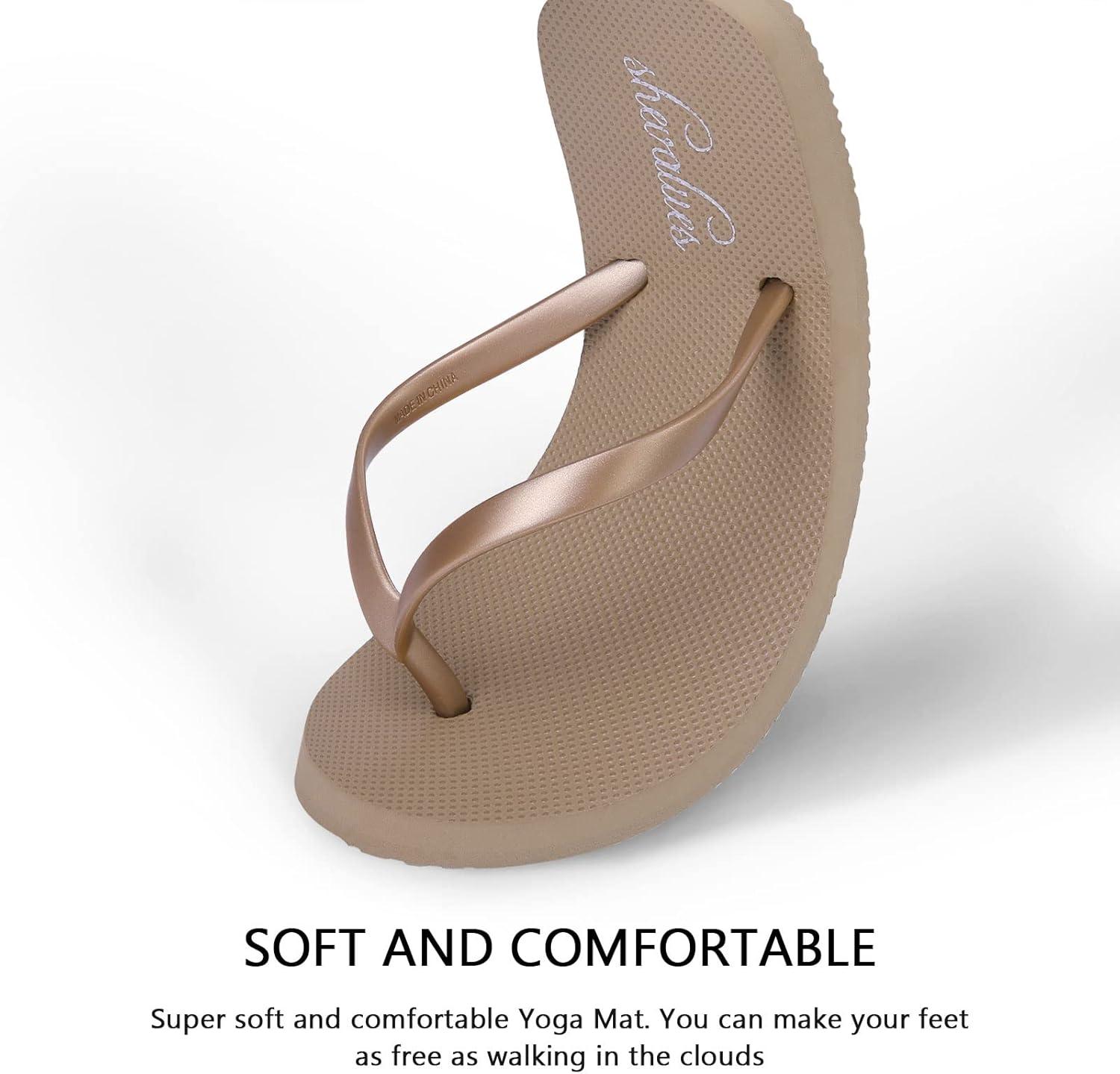 imageSlim Flip Flops for Women Beach Rubber Shower Shoes Basic Thong SandalsTan