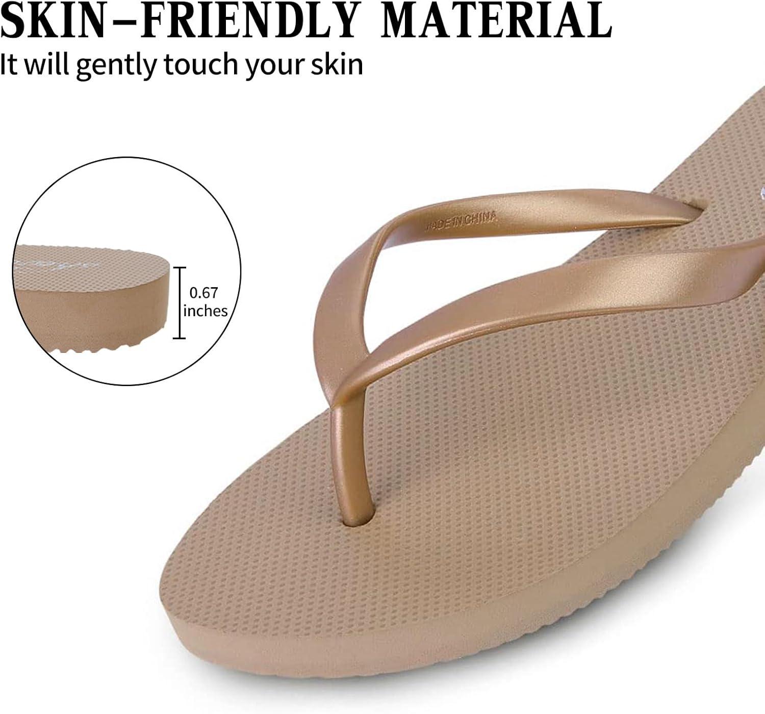 imageSlim Flip Flops for Women Beach Rubber Shower Shoes Basic Thong SandalsTan