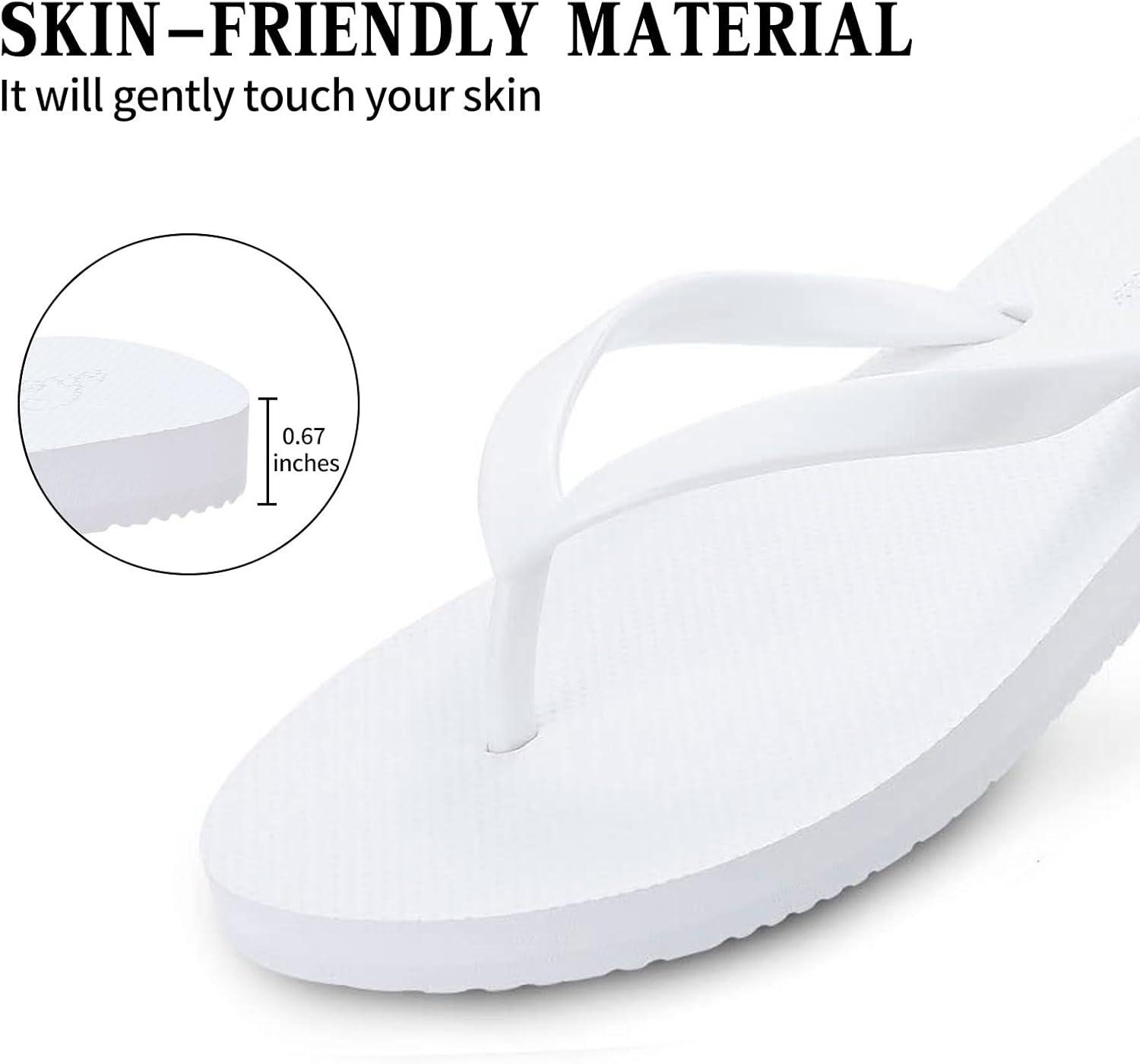 imageSlim Flip Flops for Women Beach Rubber Shower Shoes Basic Thong SandalsWhite