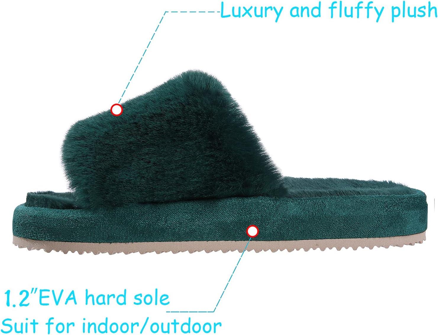 imageWomen Fuzzy Fluffy Slippers Open Toe Light Cozy Slip on House Slippers Indoor Outdoor Slippers