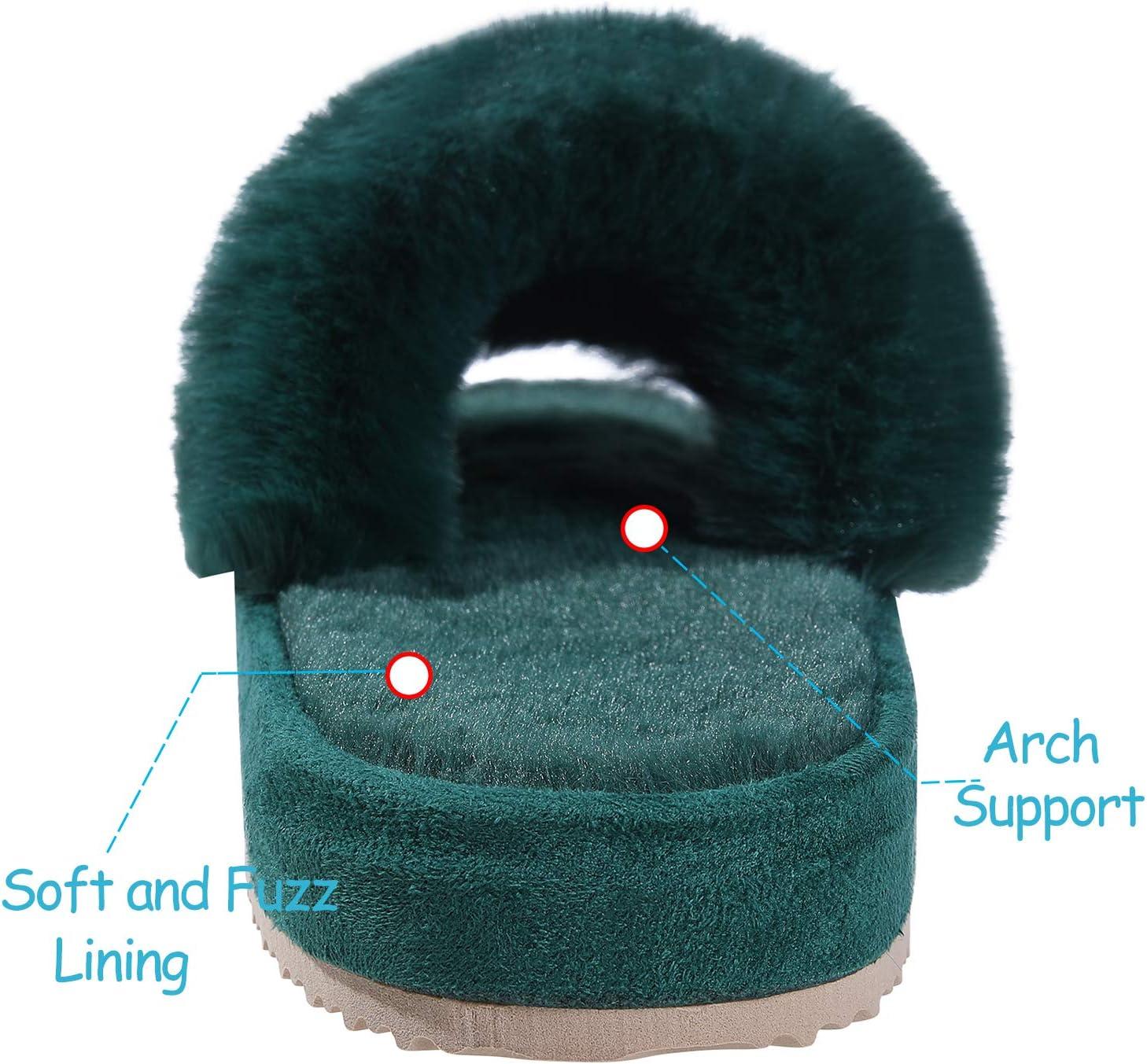 imageWomen Fuzzy Fluffy Slippers Open Toe Light Cozy Slip on House Slippers Indoor Outdoor Slippers