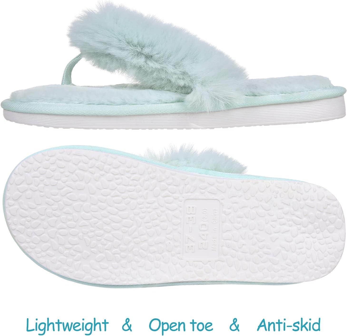 imageWomens Soft Plush Flip Flops Slippers Comfortable Non Slip Fuzzy Thong House Slippers Indoor Outdoor Slippers