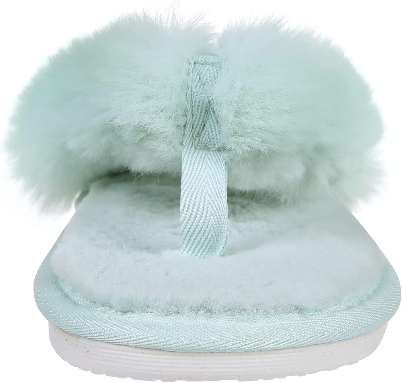imageWomens Soft Plush Flip Flops Slippers Comfortable Non Slip Fuzzy Thong House Slippers Indoor Outdoor Slippers