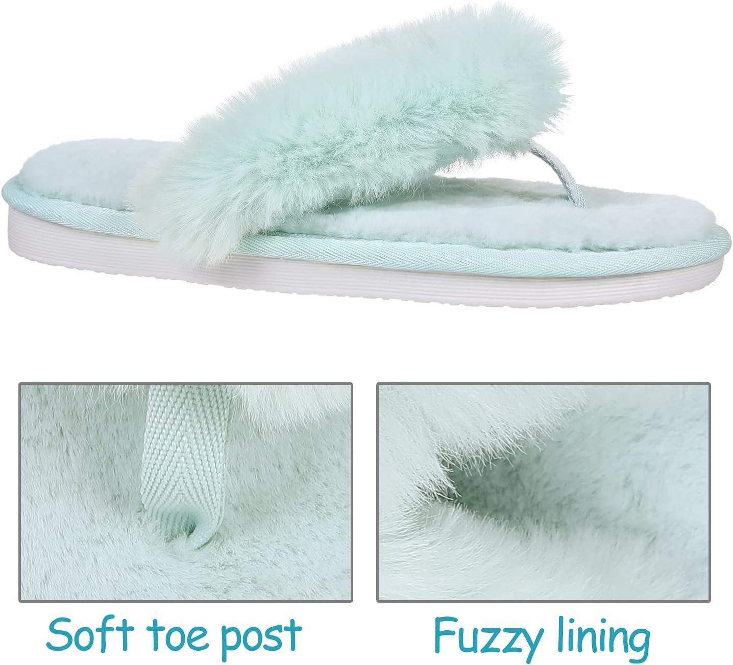imageWomens Soft Plush Flip Flops Slippers Comfortable Non Slip Fuzzy Thong House Slippers Indoor Outdoor Slippers