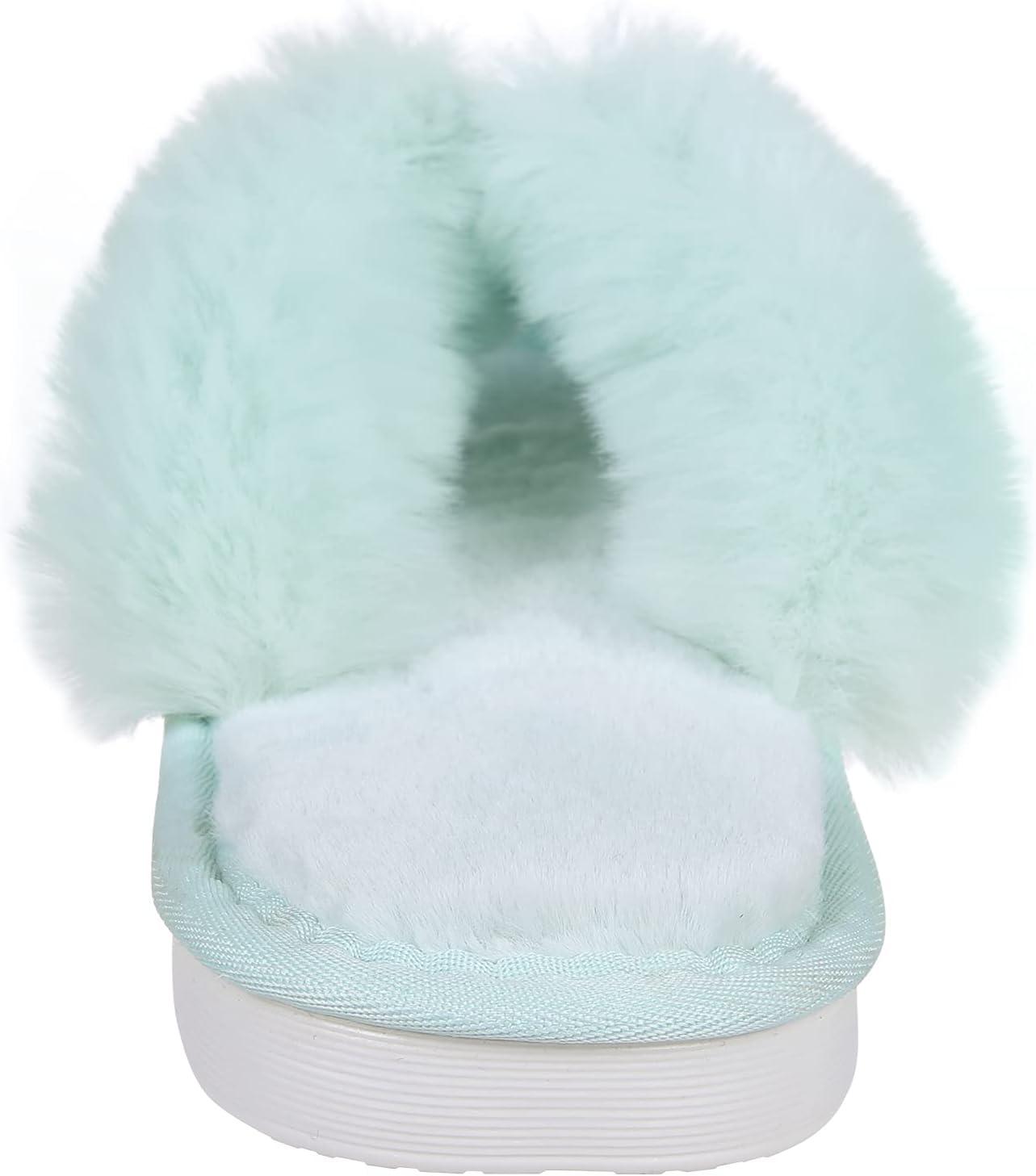 imageWomens Soft Plush Flip Flops Slippers Comfortable Non Slip Fuzzy Thong House Slippers Indoor Outdoor Slippers