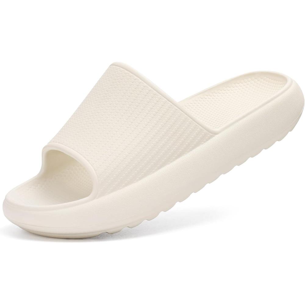 imageComwarm Cloud Slide Sandals for Women Men Ultra Comfort Recovery Pillow Slippers Soft Summer Beach Shoes with Low Arch SupportBeige